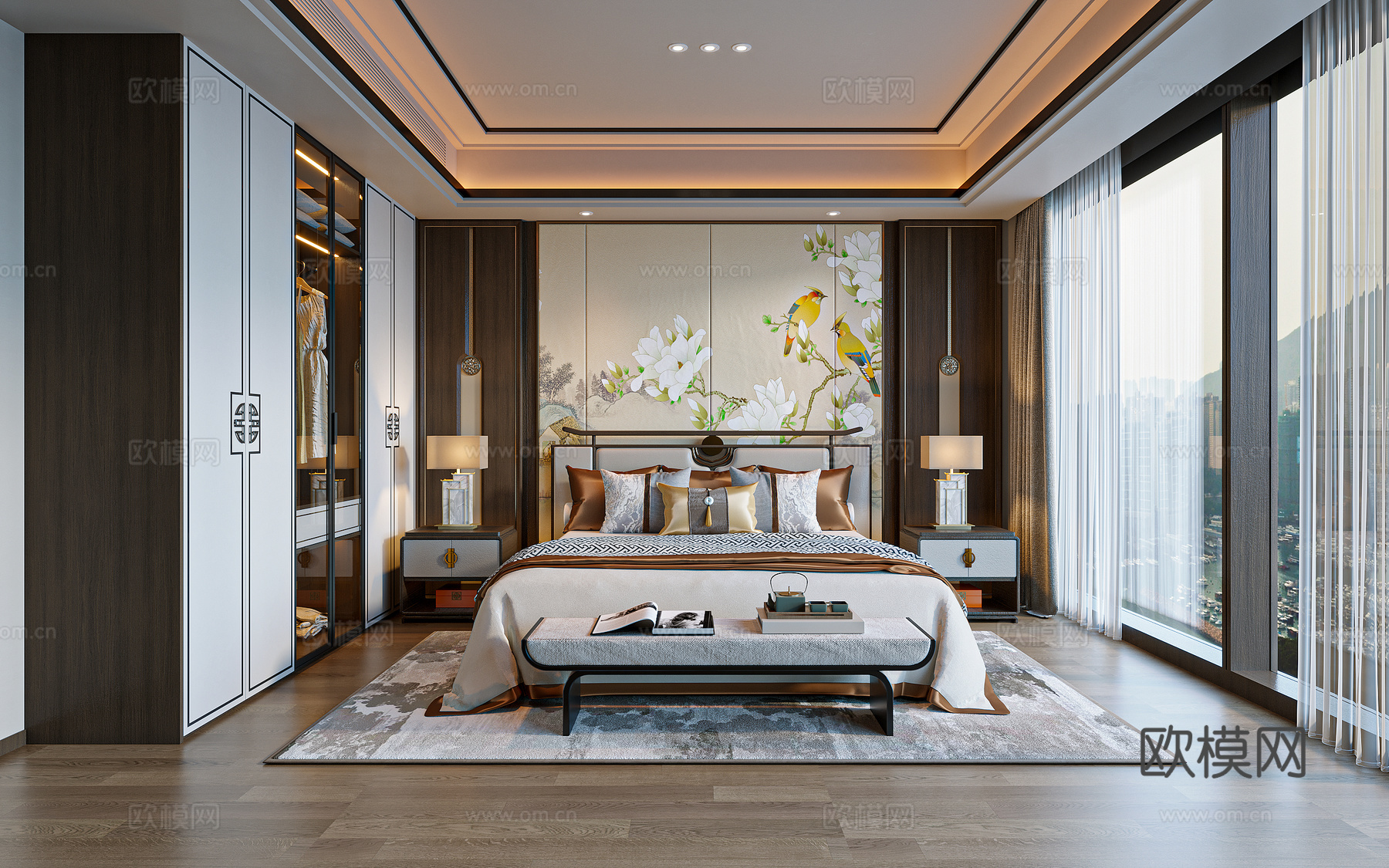 新中式卧室3d模型下载