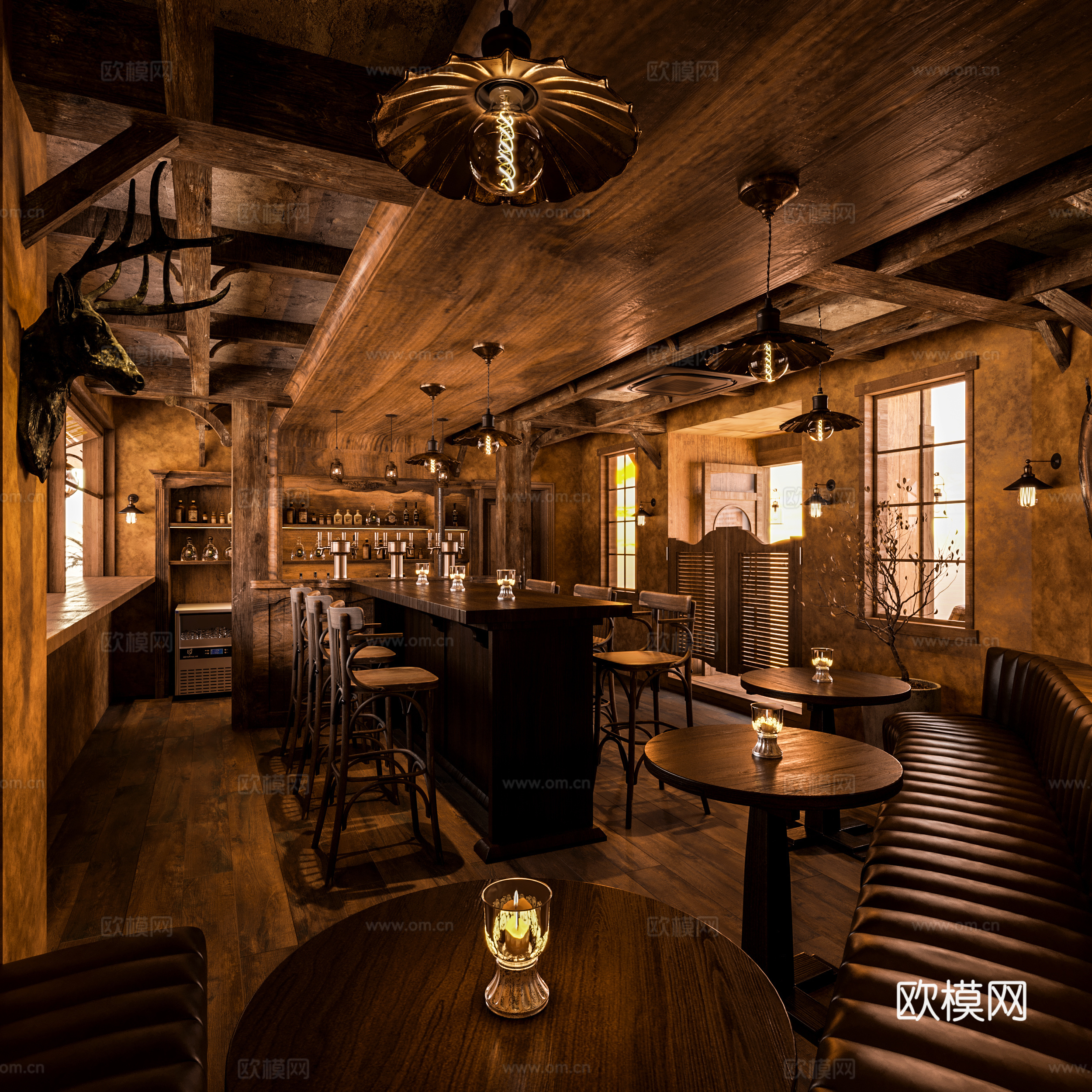 美式复古酒吧3d模型下载（渲染图2）