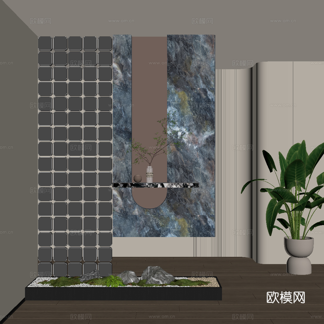 现代意式玄关 玄关背景 玻璃砖墙su模型