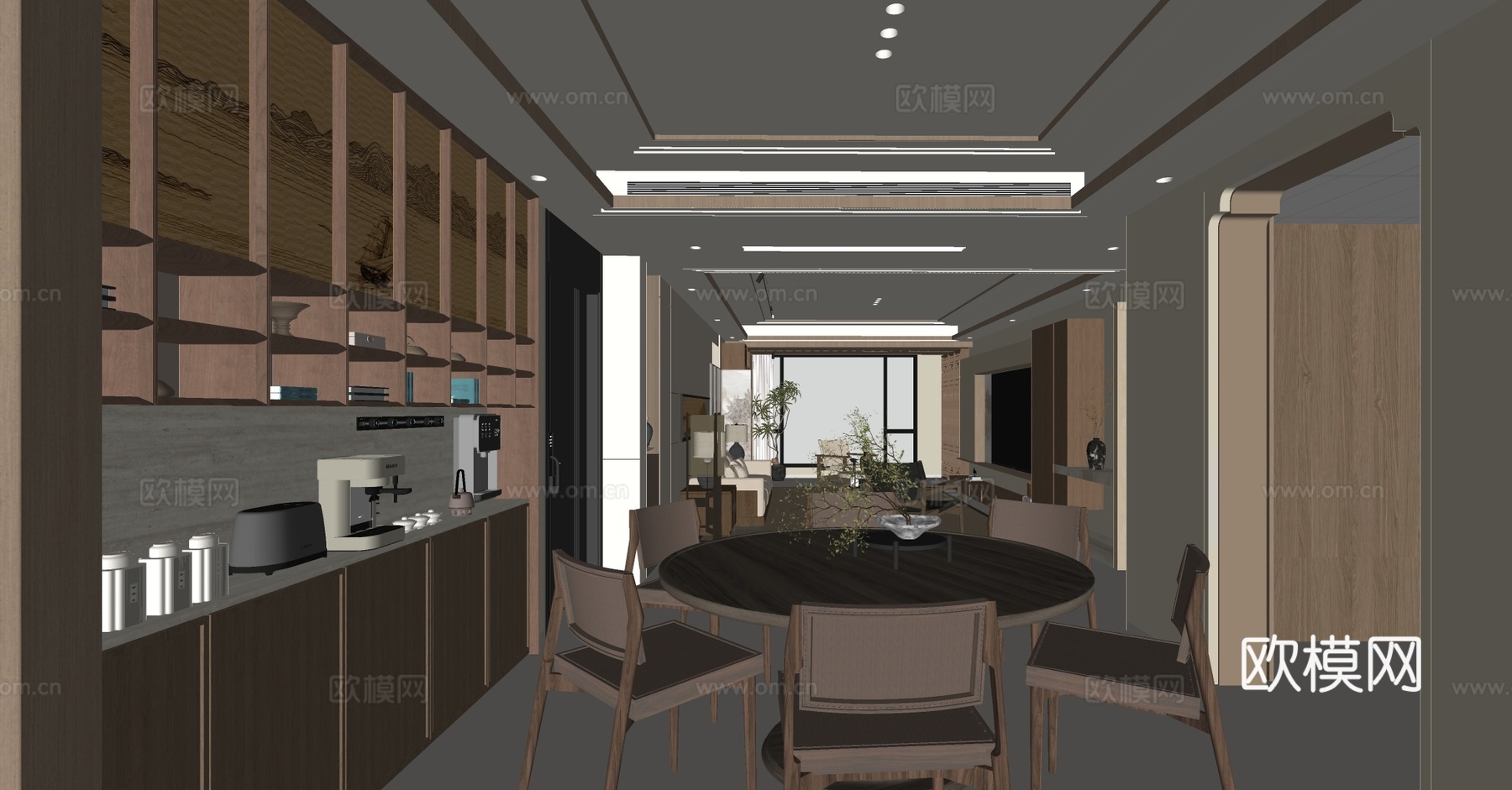新中式禅意客餐厅 中式客餐厅 宋式美学客餐厅 沙发茶几组合su模型