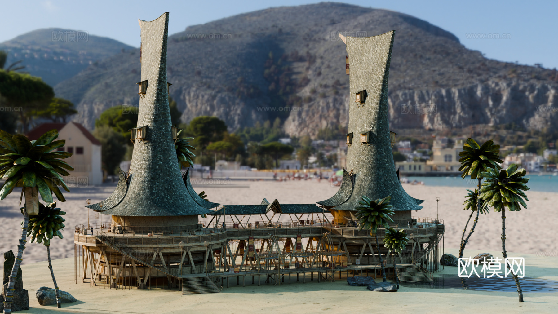 茅草屋 竹屋 木屋 树屋 海景打卡民宿 部落房屋su模型