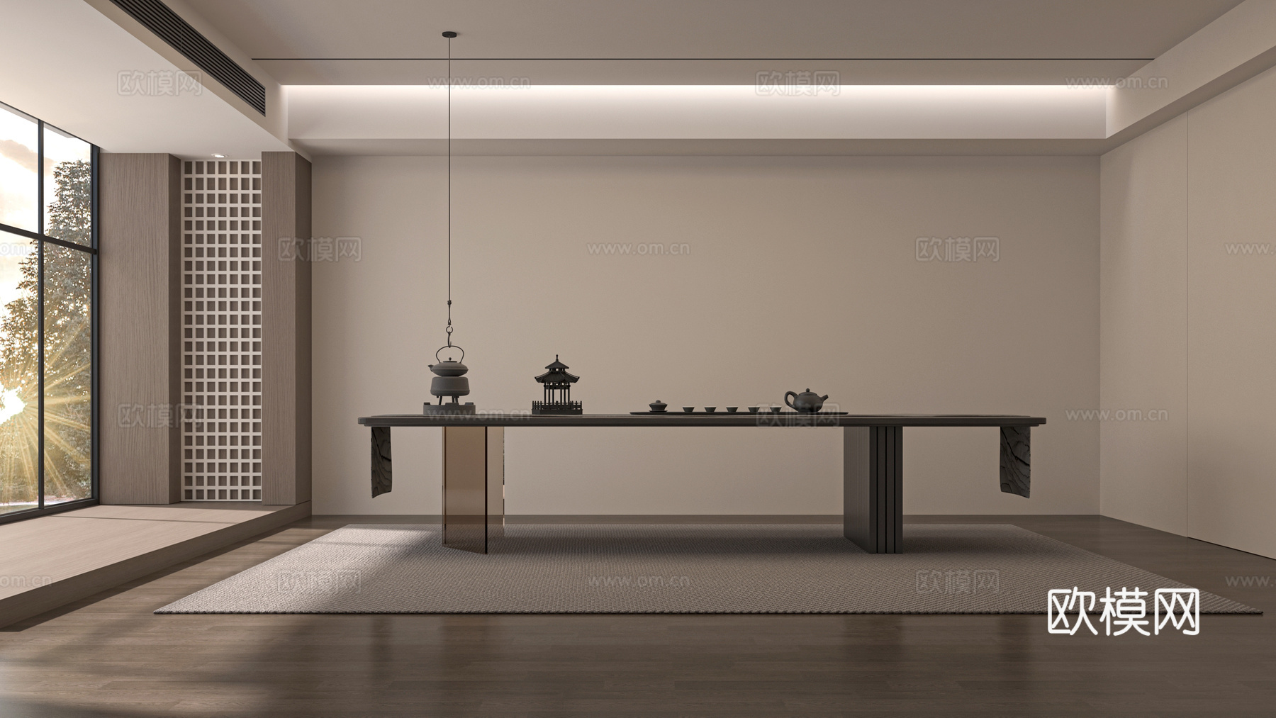现代中式新中式茶室 茶桌组合3d模型下载