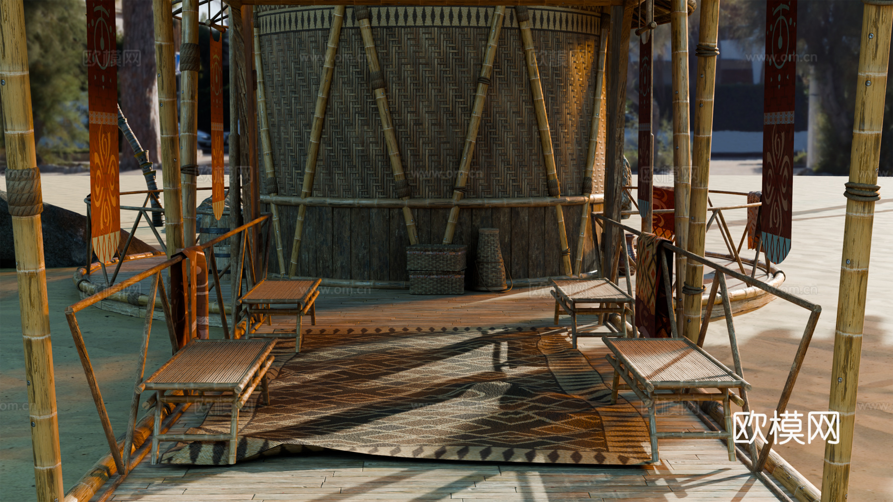 茅草屋 竹屋 木屋 树屋 海景打卡民宿 部落房屋su模型