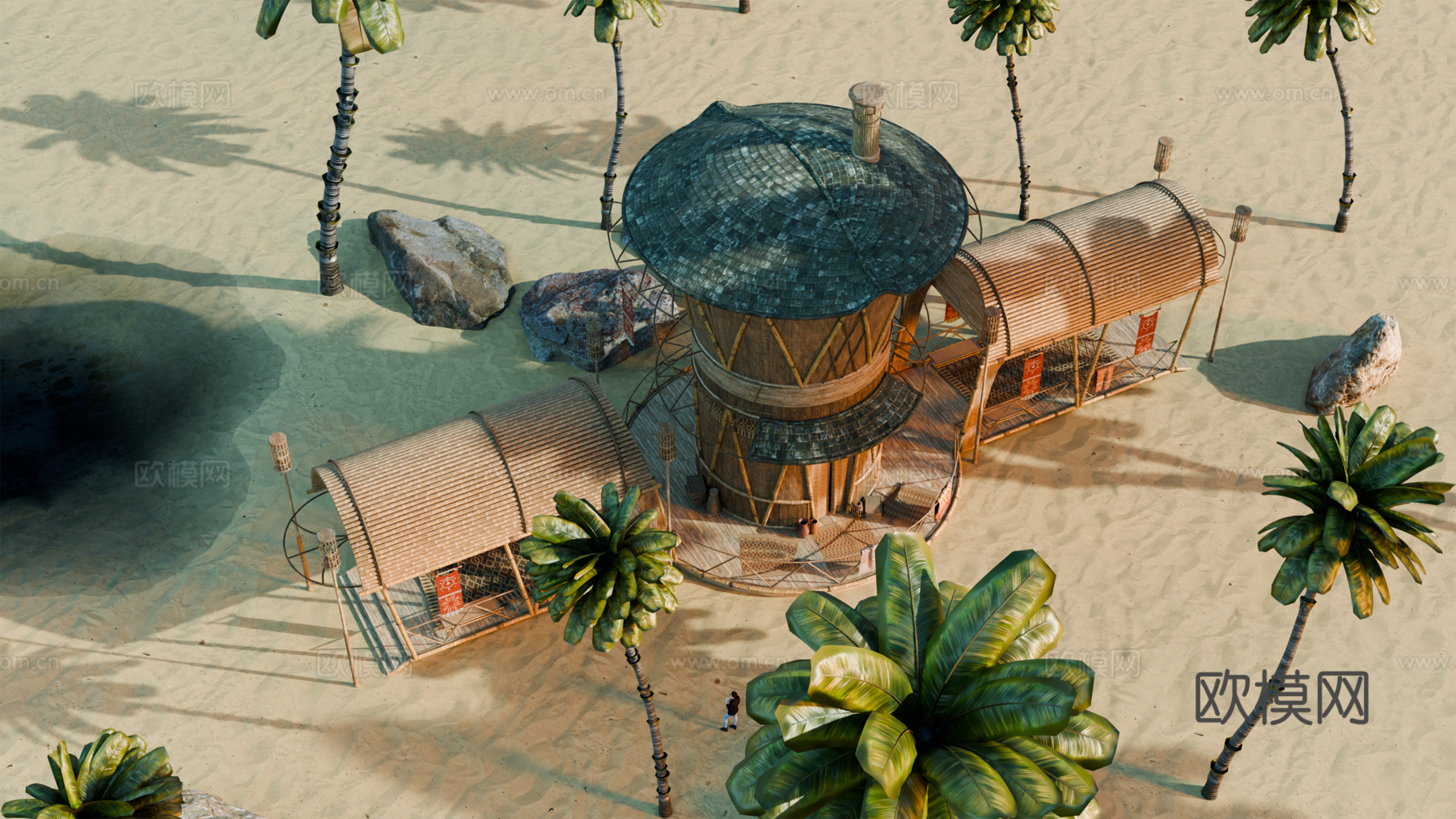 茅草屋 竹屋 木屋 树屋 海景打卡民宿 部落房屋su模型