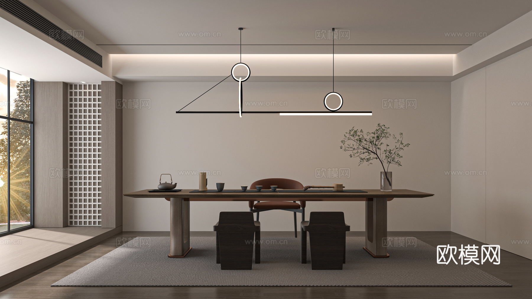 现代新中式茶室 茶桌组合3d模型下载