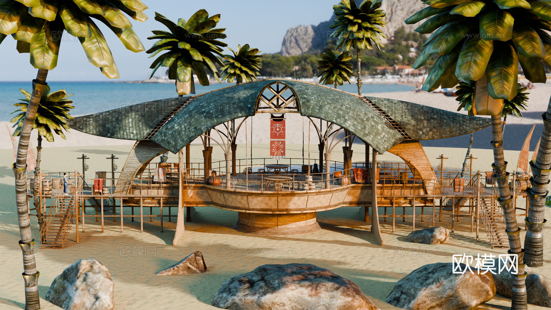 茅草屋 竹屋 木屋 树屋 海景打卡民宿 部落房屋su模型