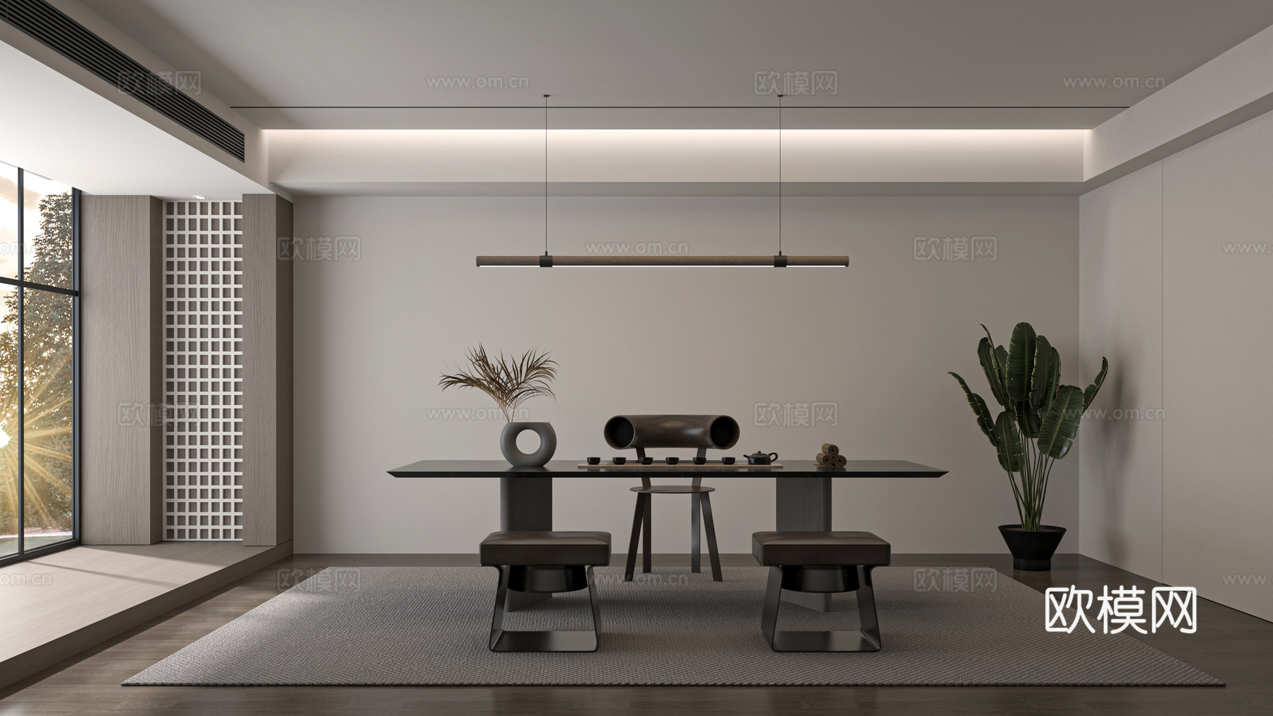 现代风茶室 茶桌组合3d模型下载