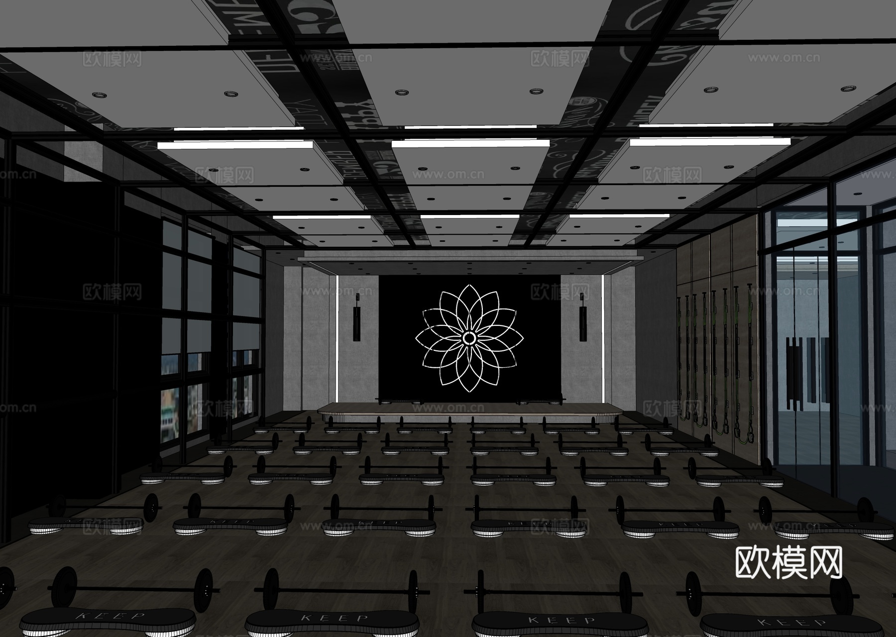 现代健身房 健身操房 操房su模型