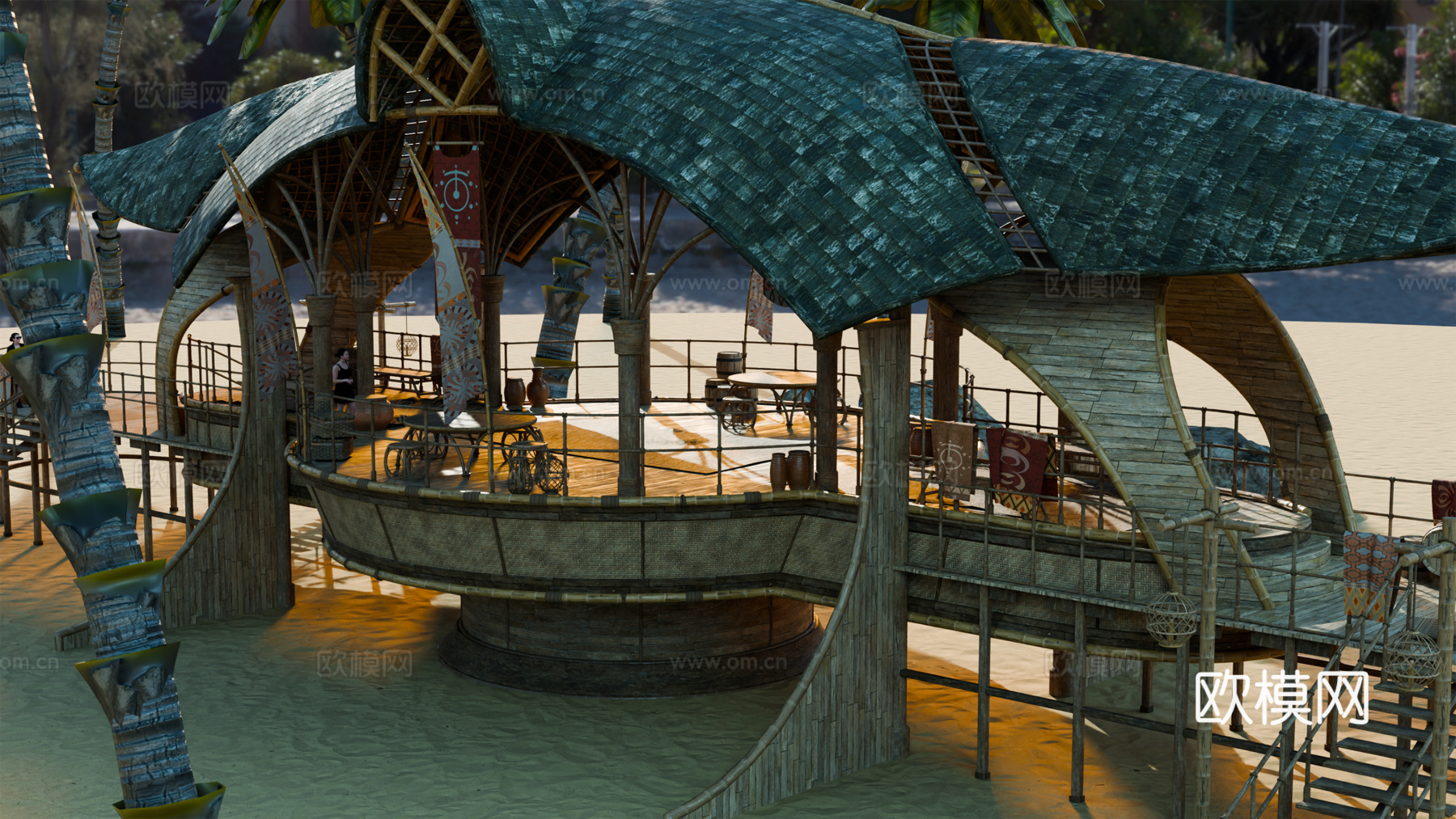 茅草屋 竹屋 木屋 树屋 海景打卡民宿 部落房屋su模型