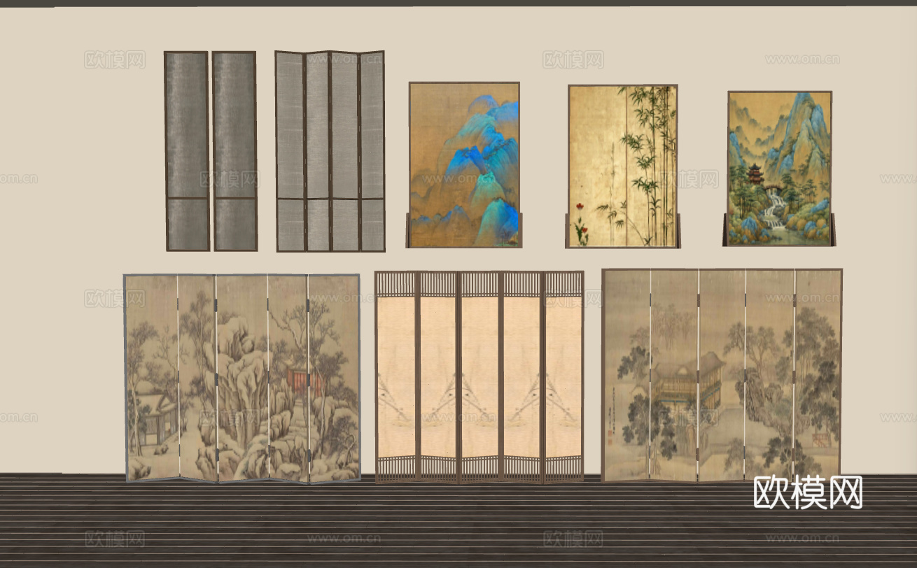 新中式屏风su模型
