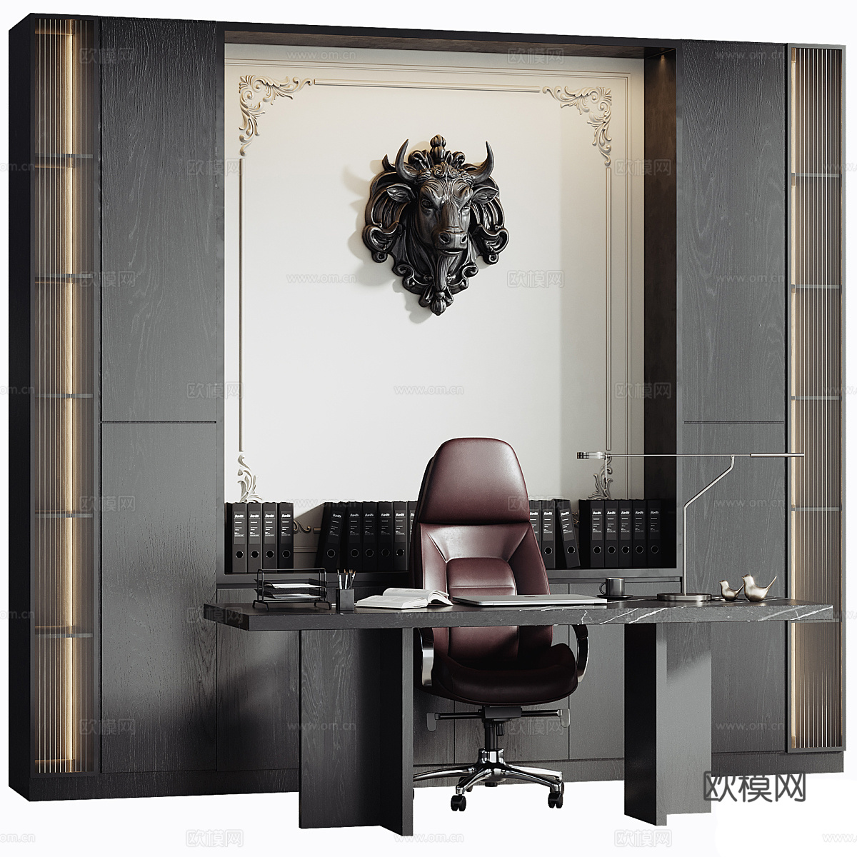 现代意式 Boss 办公桌 办公家具3d模型下载（渲染图2）