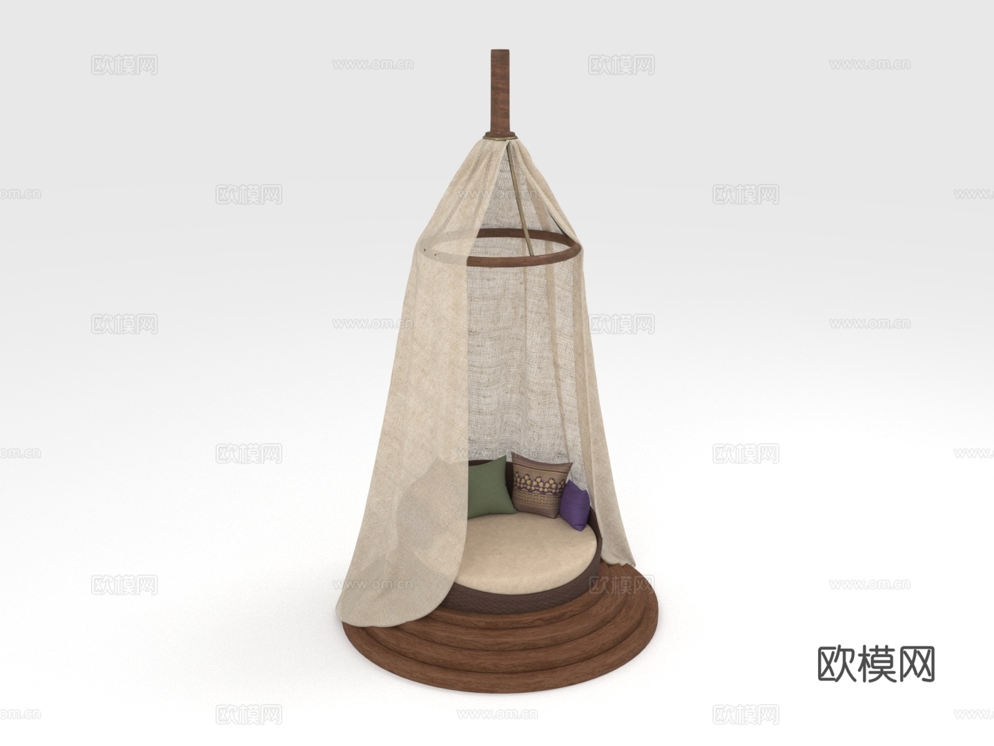 圆床 吊床 帐篷床 休闲床 圆形床3d模型下载（渲染图1）