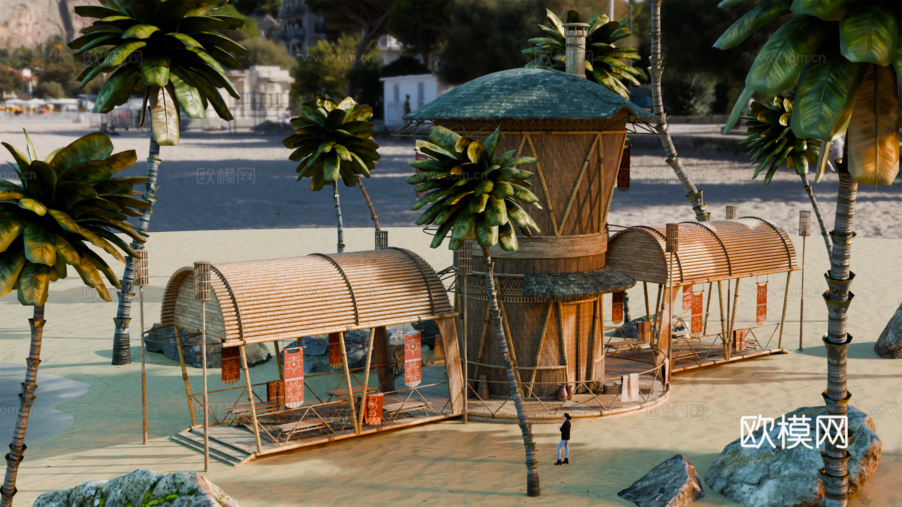 茅草屋 竹屋 木屋 树屋 海景打卡民宿 部落房屋su模型