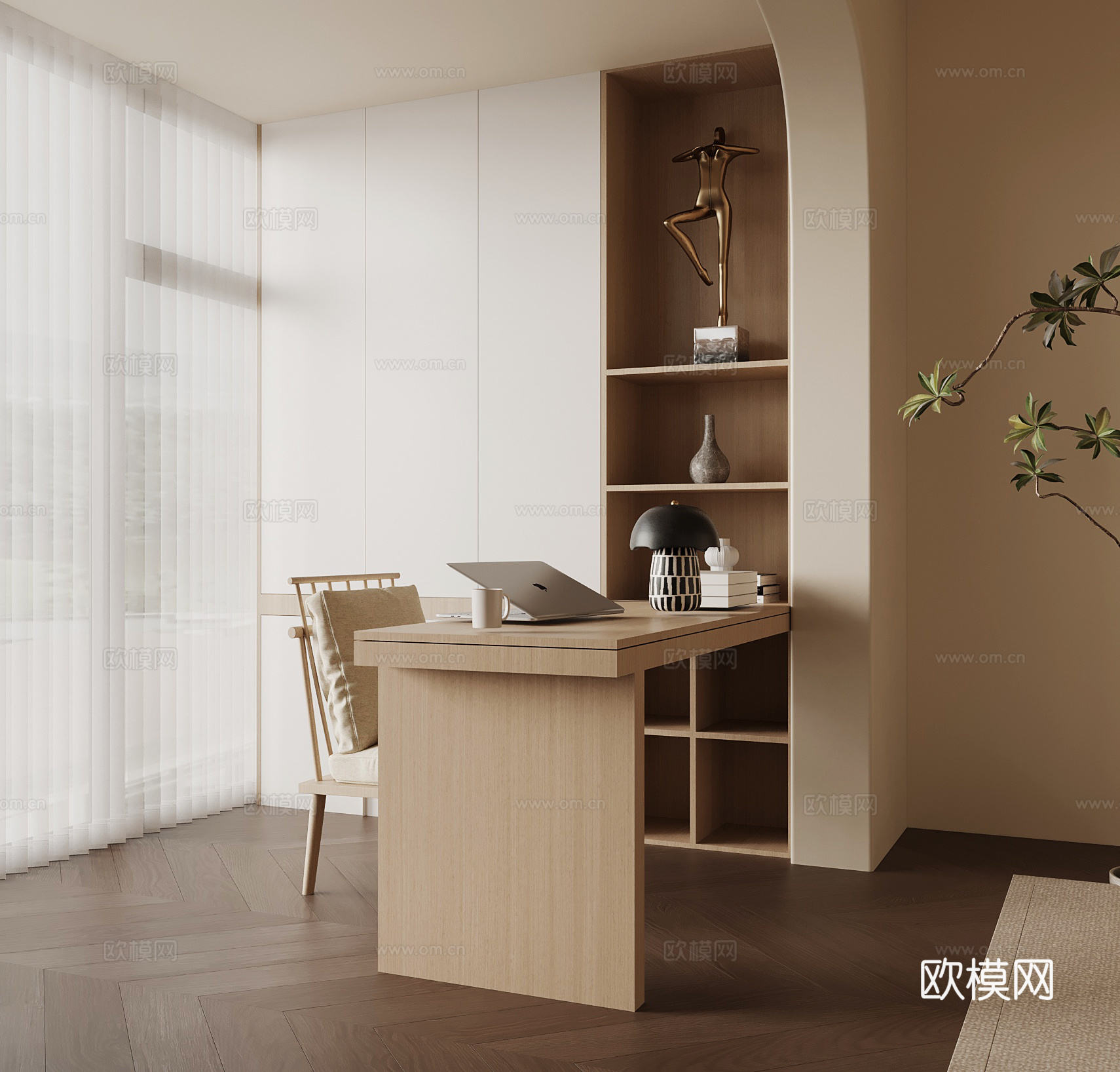 现代书柜 书桌椅su模型