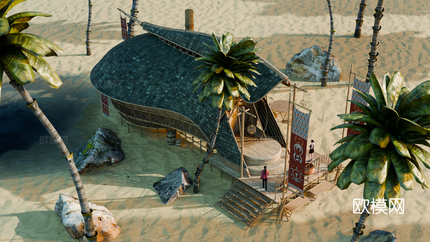 茅草屋 竹屋 木屋 树屋 海景打卡民宿 部落房屋su模型