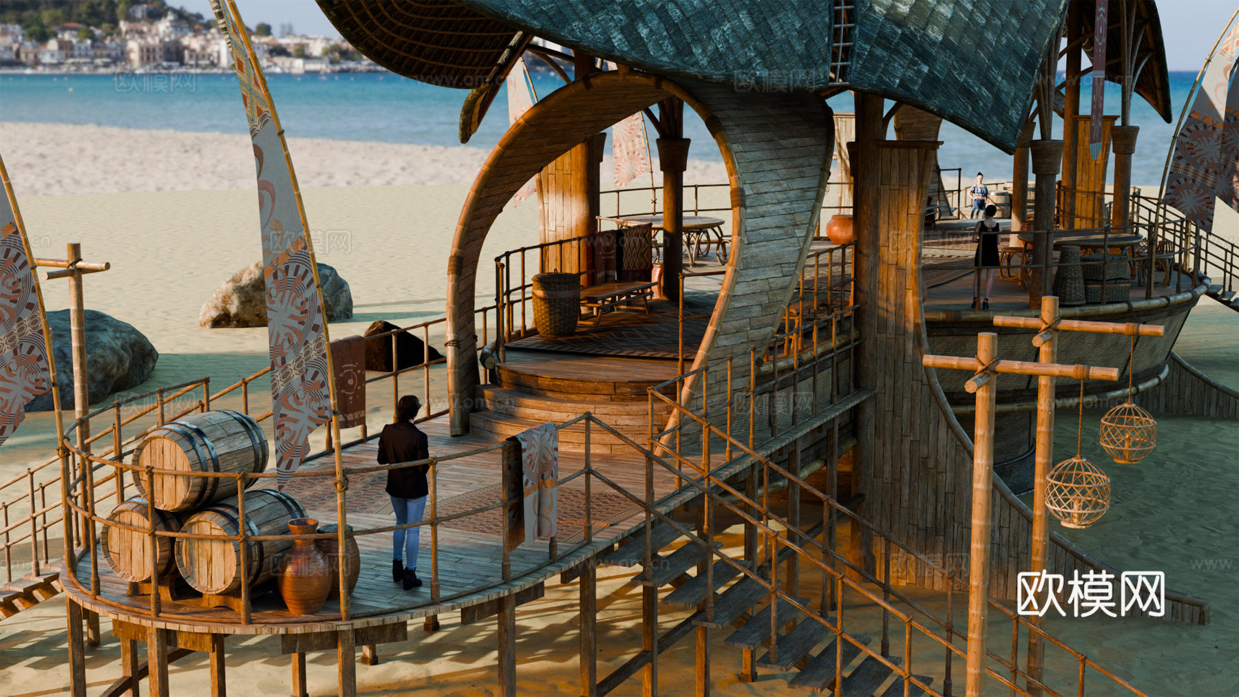 茅草屋 竹屋 木屋 树屋 海景打卡民宿 部落房屋su模型