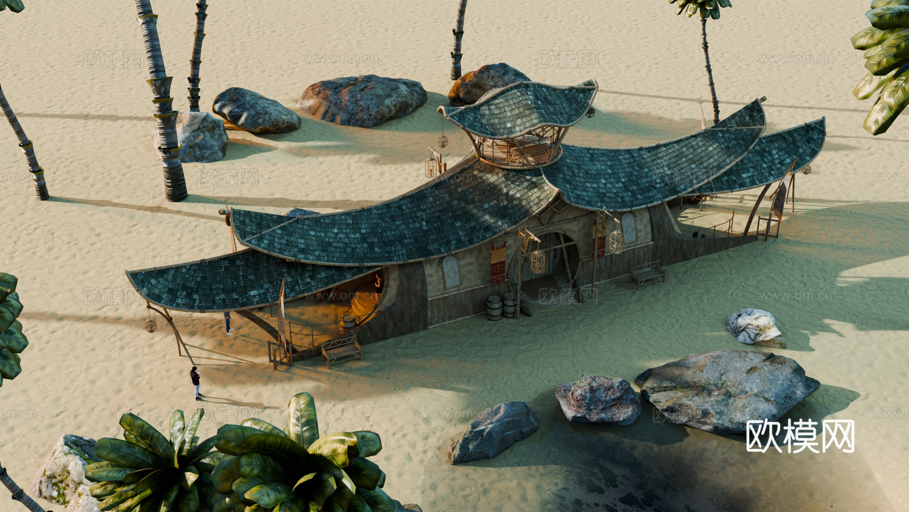 茅草屋 竹屋 木屋 树屋 海景打卡民宿 部落房屋su模型