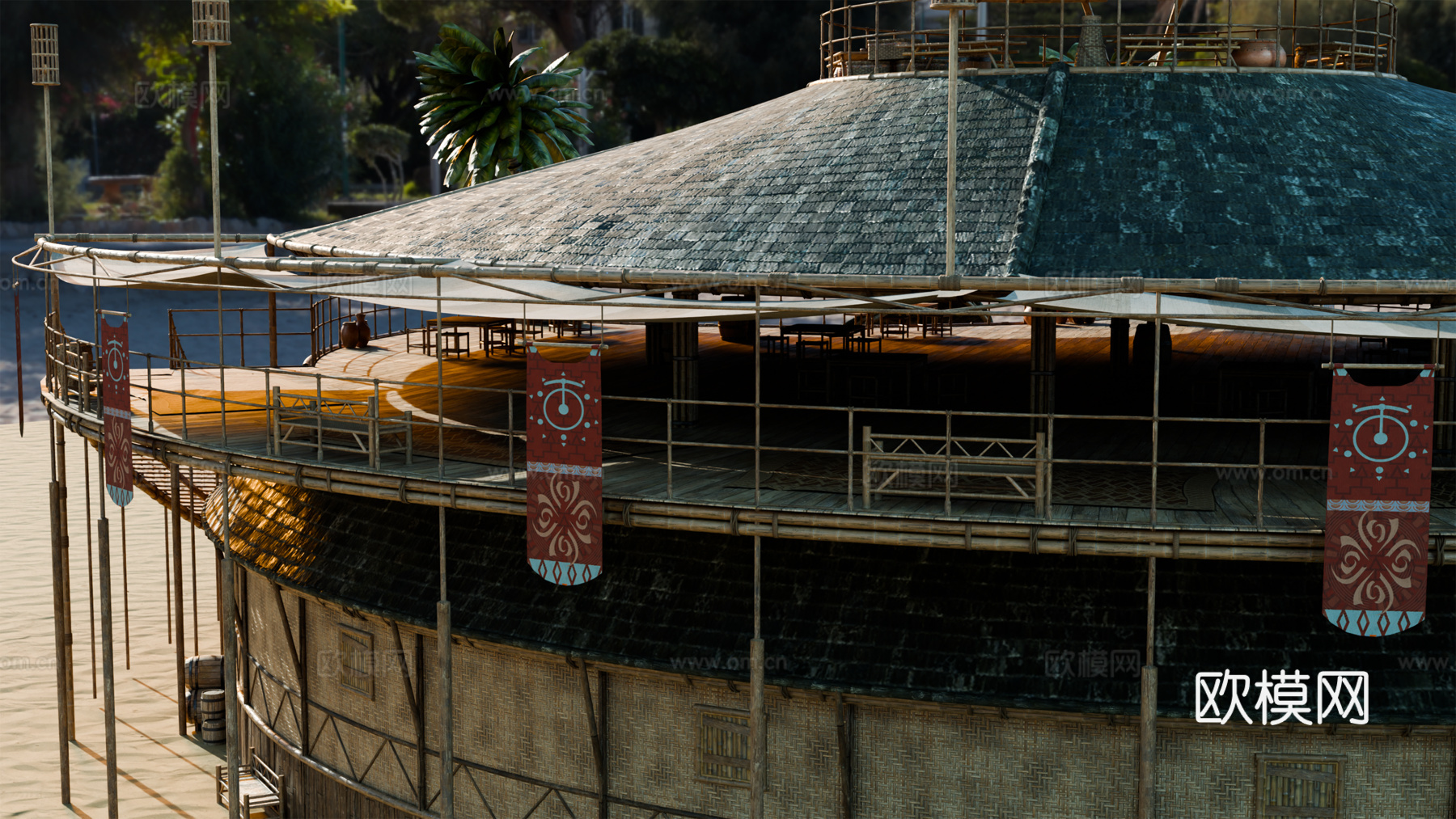 茅草屋 竹屋 木屋 树屋 海景打卡民宿 部落房屋su模型