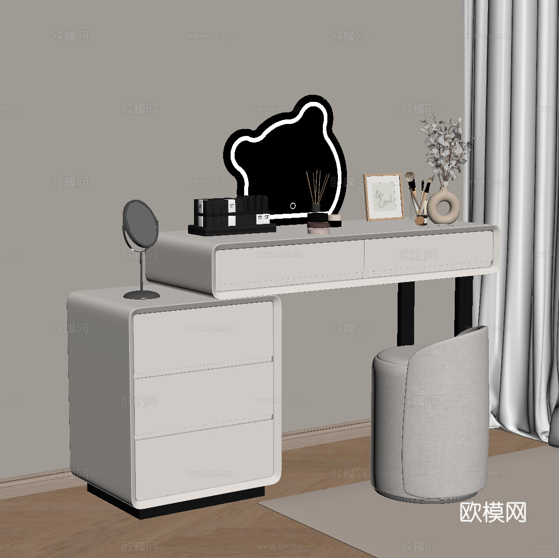 现代奶油风梳妆台 化妆台su模型