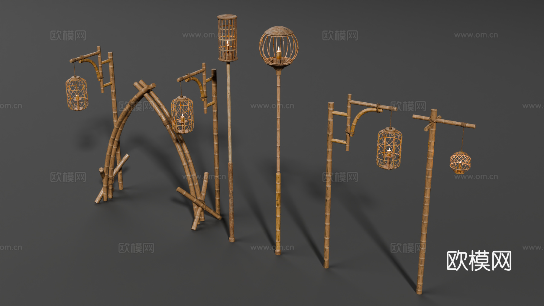 竹编路灯 竹器路灯 诧寂风路灯 东南亚竹编景观灯 高杆路灯su模型