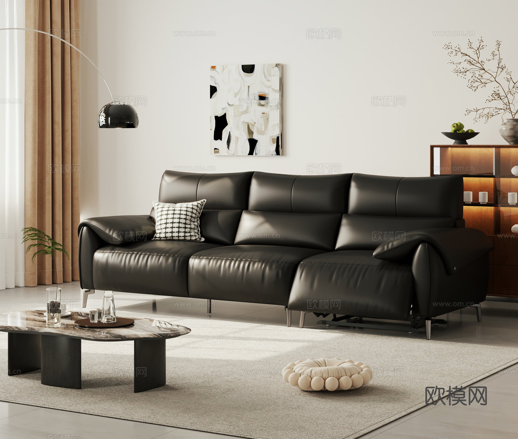现代电动沙发 皮质沙发 多人位沙发3d模型下载（渲染图1）