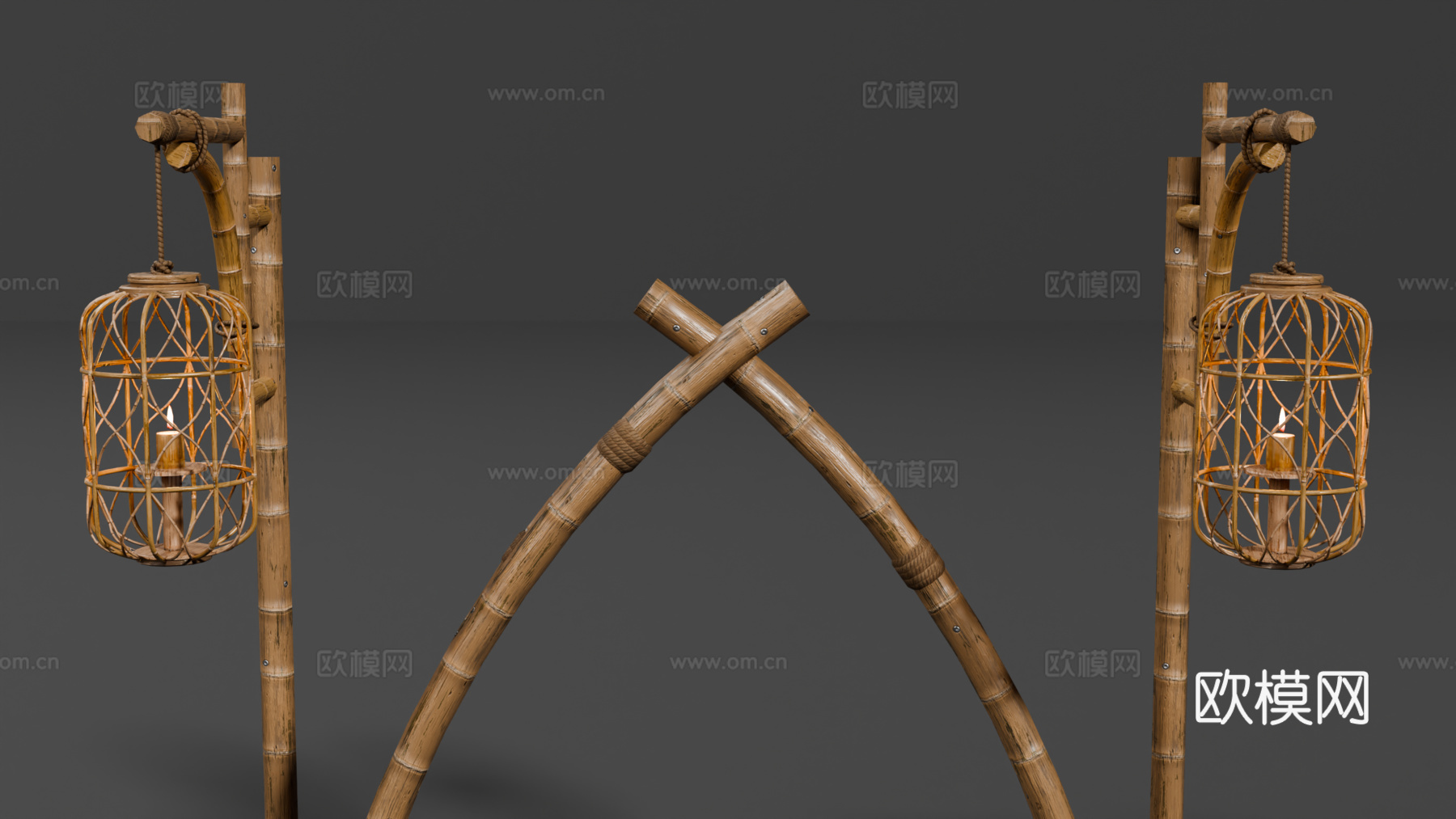 竹编路灯 竹器路灯 诧寂风路灯 东南亚竹编景观灯 高杆路灯su模型