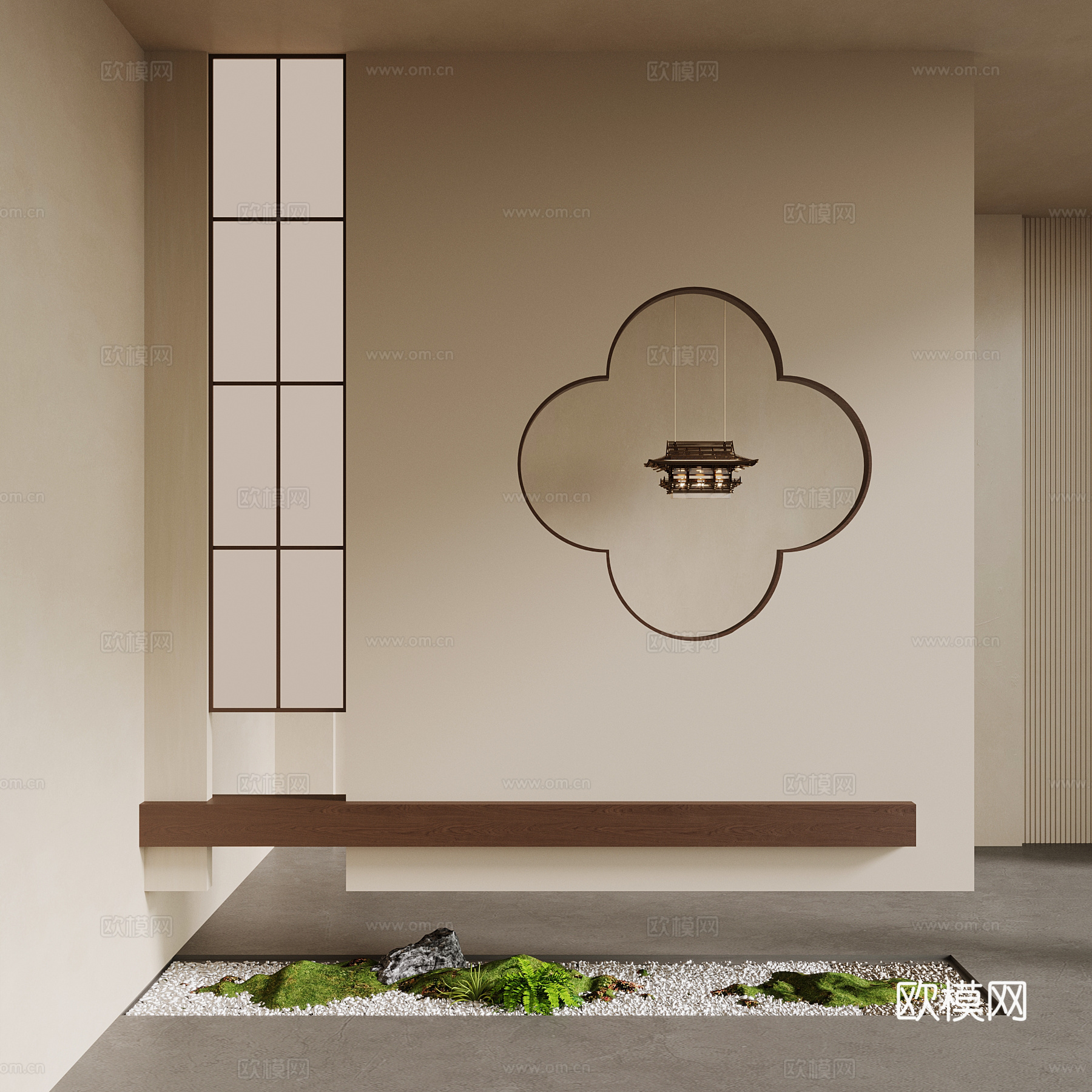 新中式玄关 小景观su模型