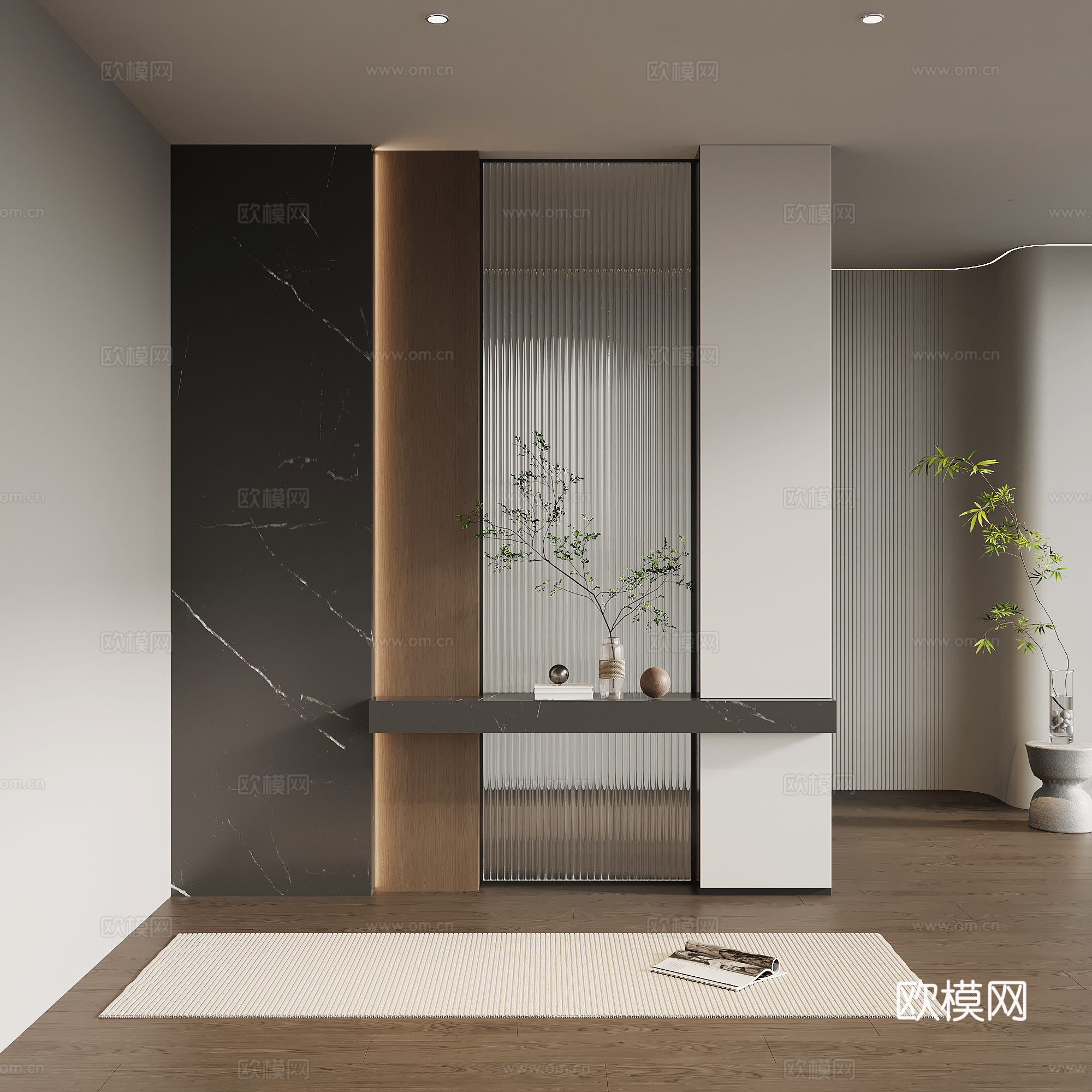 意式极简玄关柜 入户鞋柜 玄关背景su模型