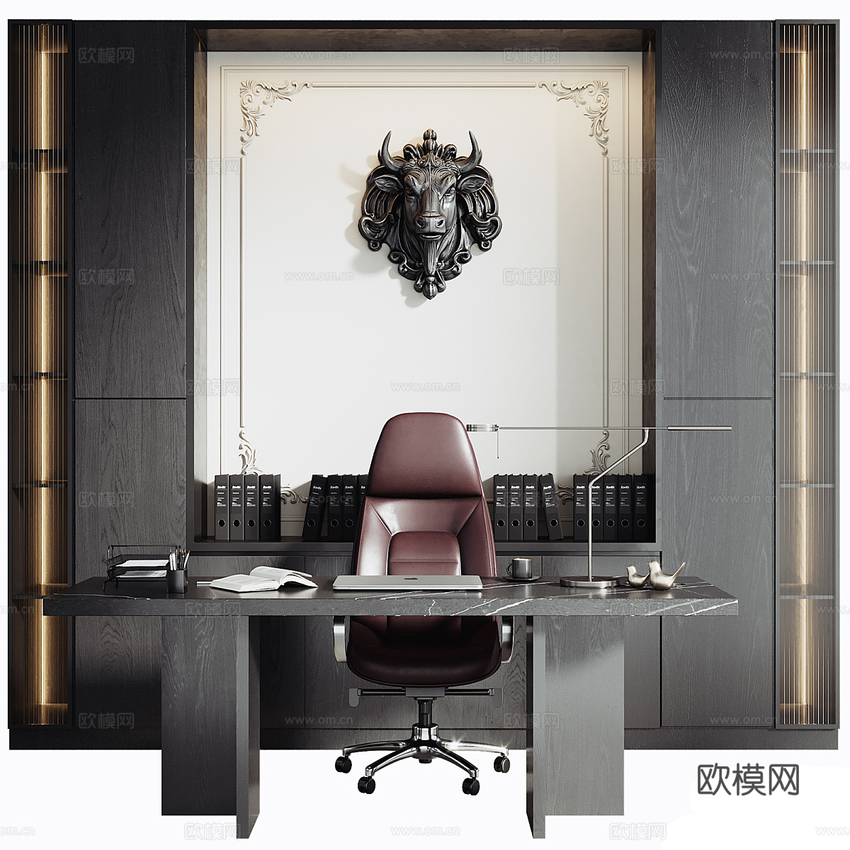 现代意式 Boss 办公桌 办公家具3d模型下载（渲染图1）