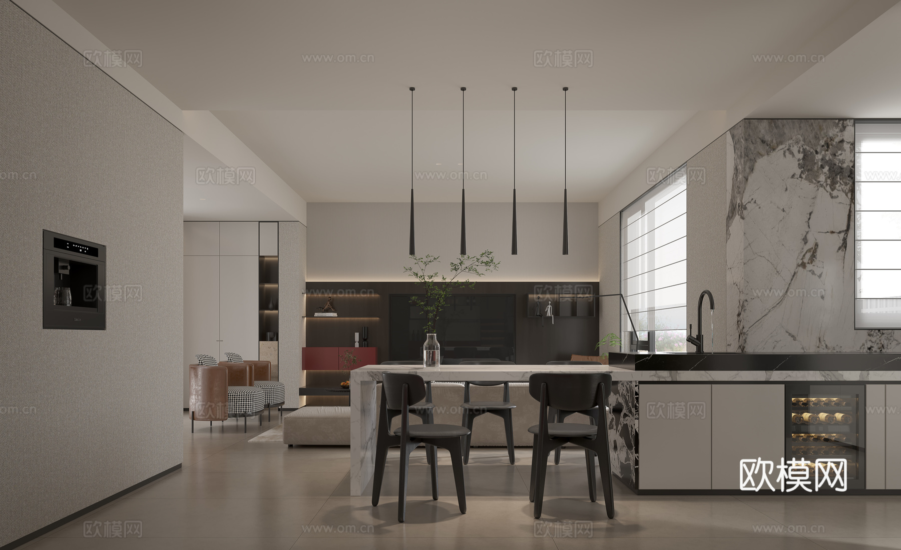 客餐厅3d模型下载（渲染图3）