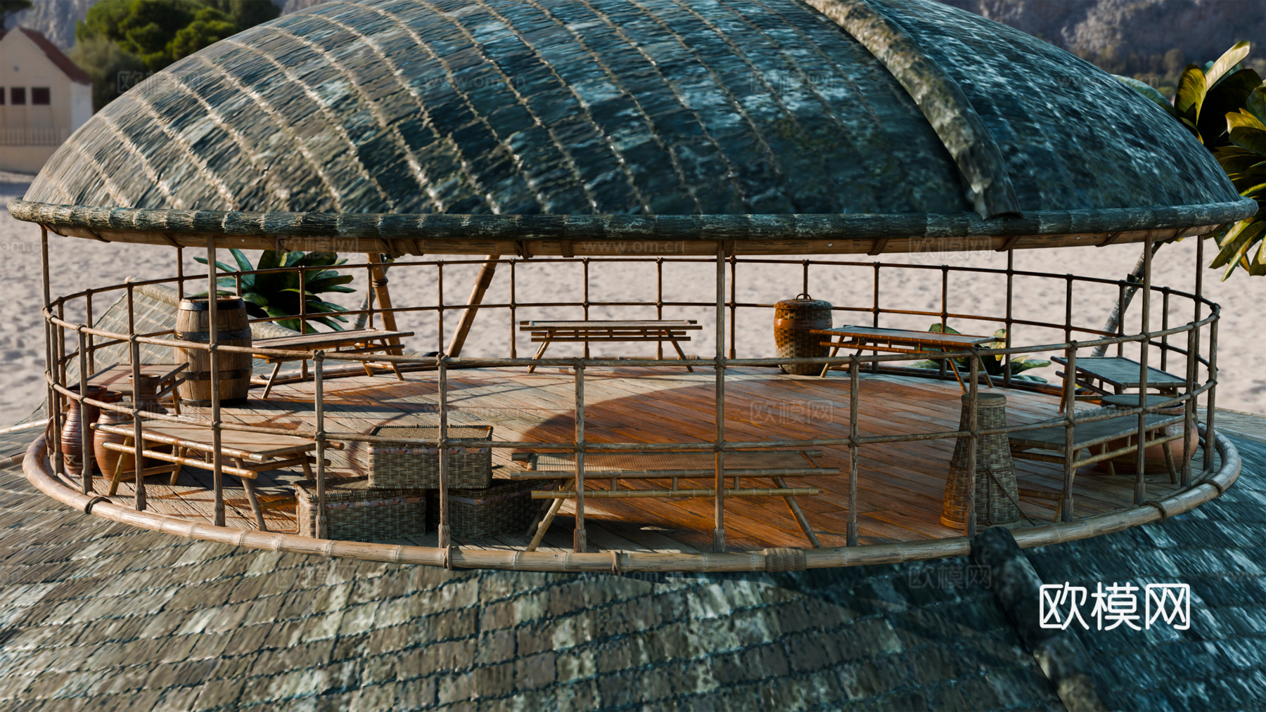 茅草屋 竹屋 木屋 树屋 海景打卡民宿 部落房屋su模型