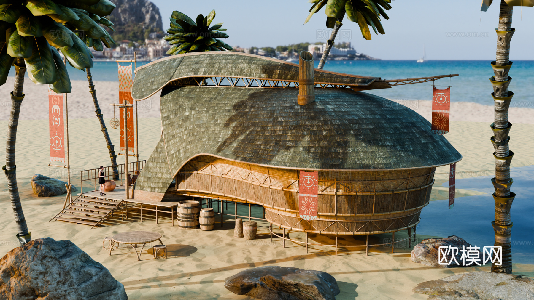 茅草屋 竹屋 木屋 树屋 海景打卡民宿 部落房屋su模型