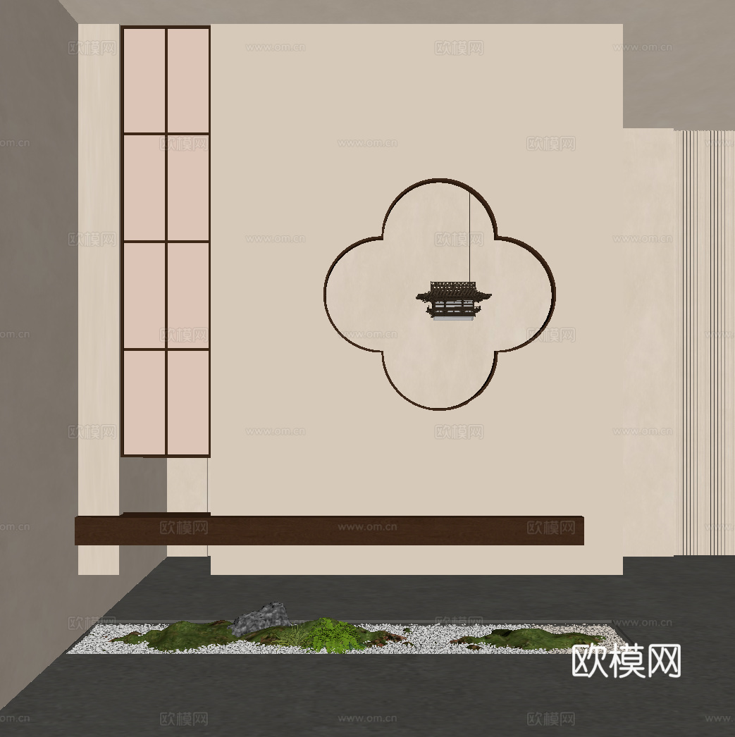 新中式玄关 小景观su模型