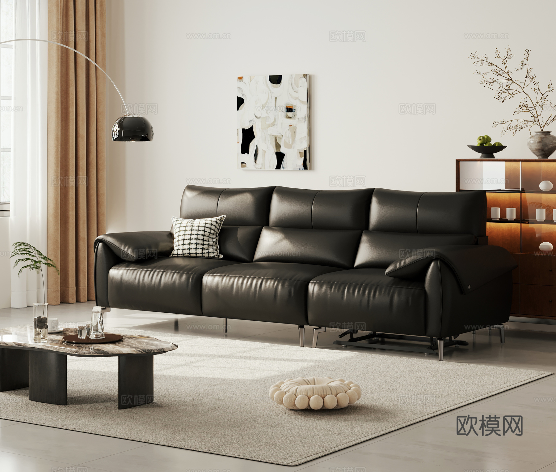 现代电动沙发 皮质沙发 多人位沙发3d模型下载（渲染图2）
