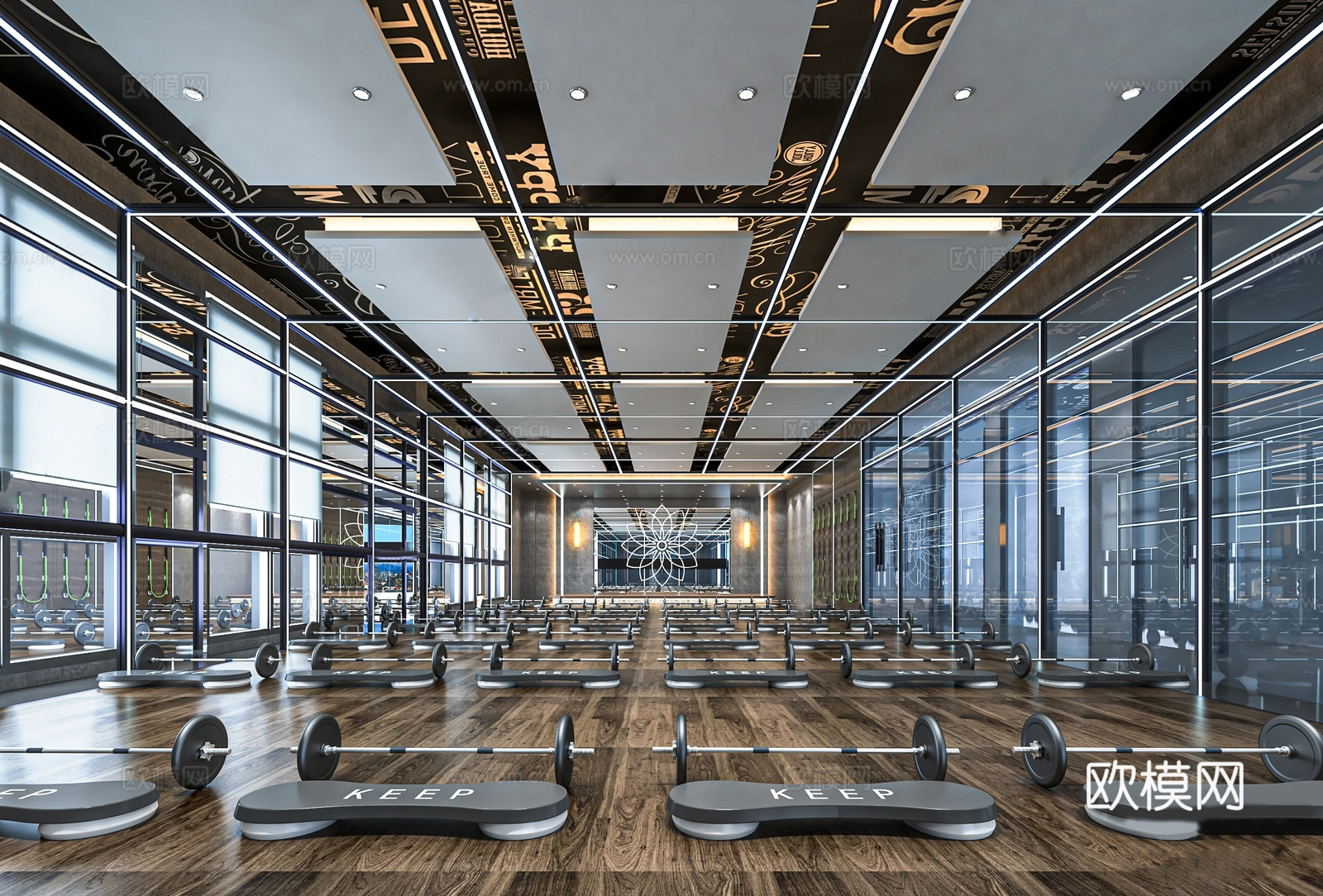 现代健身房 健身操房 操房su模型