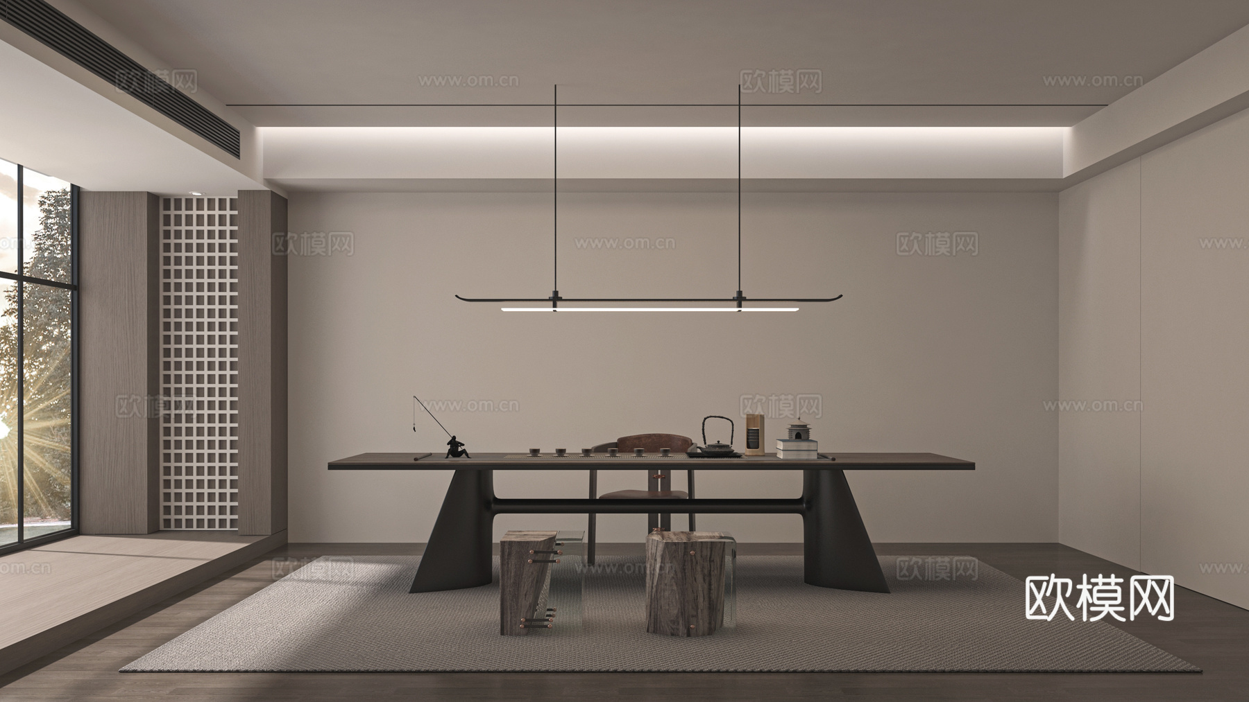 现代中式新中式茶室 茶桌组合3d模型下载