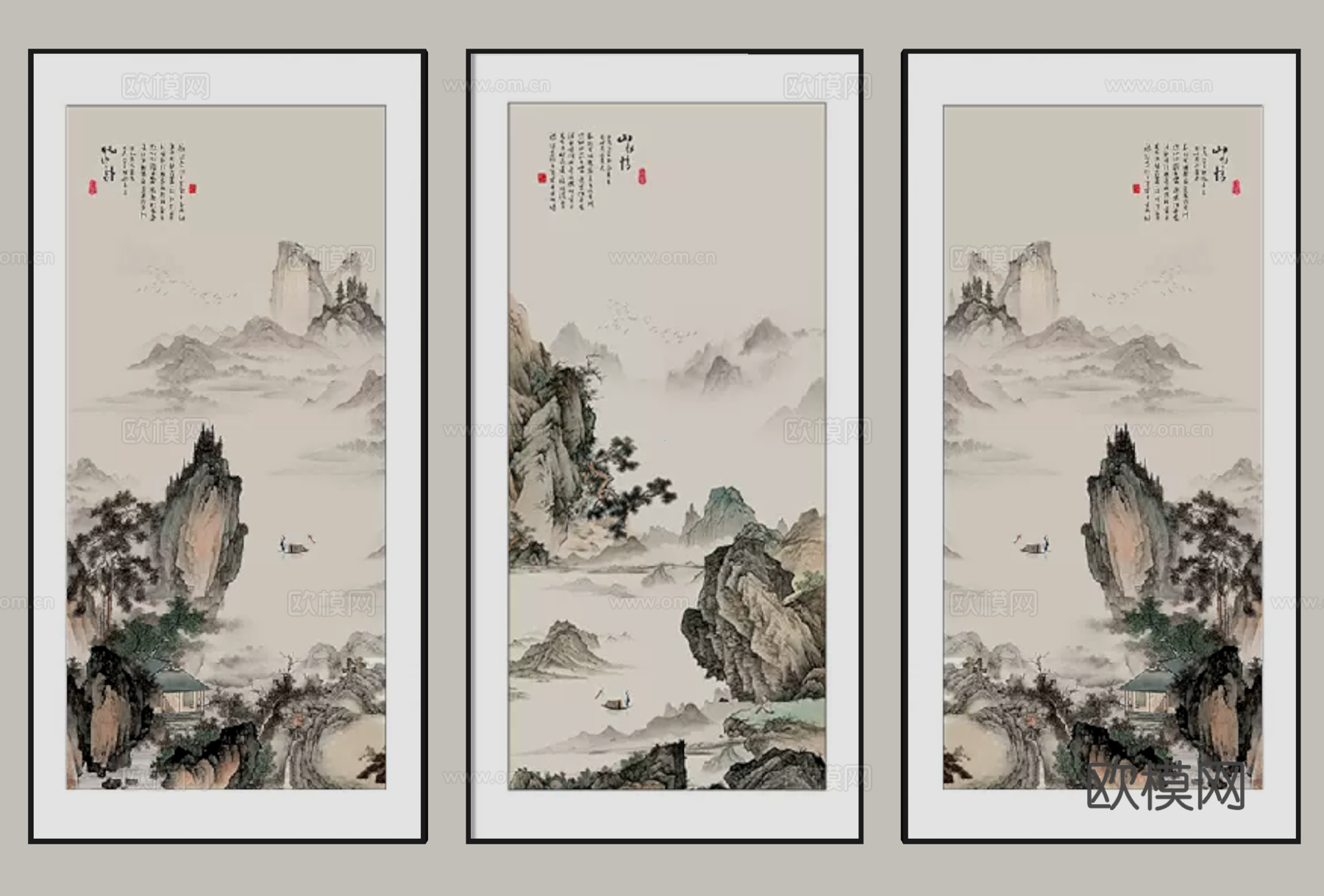 新中式挂画 装饰画 字画su模型