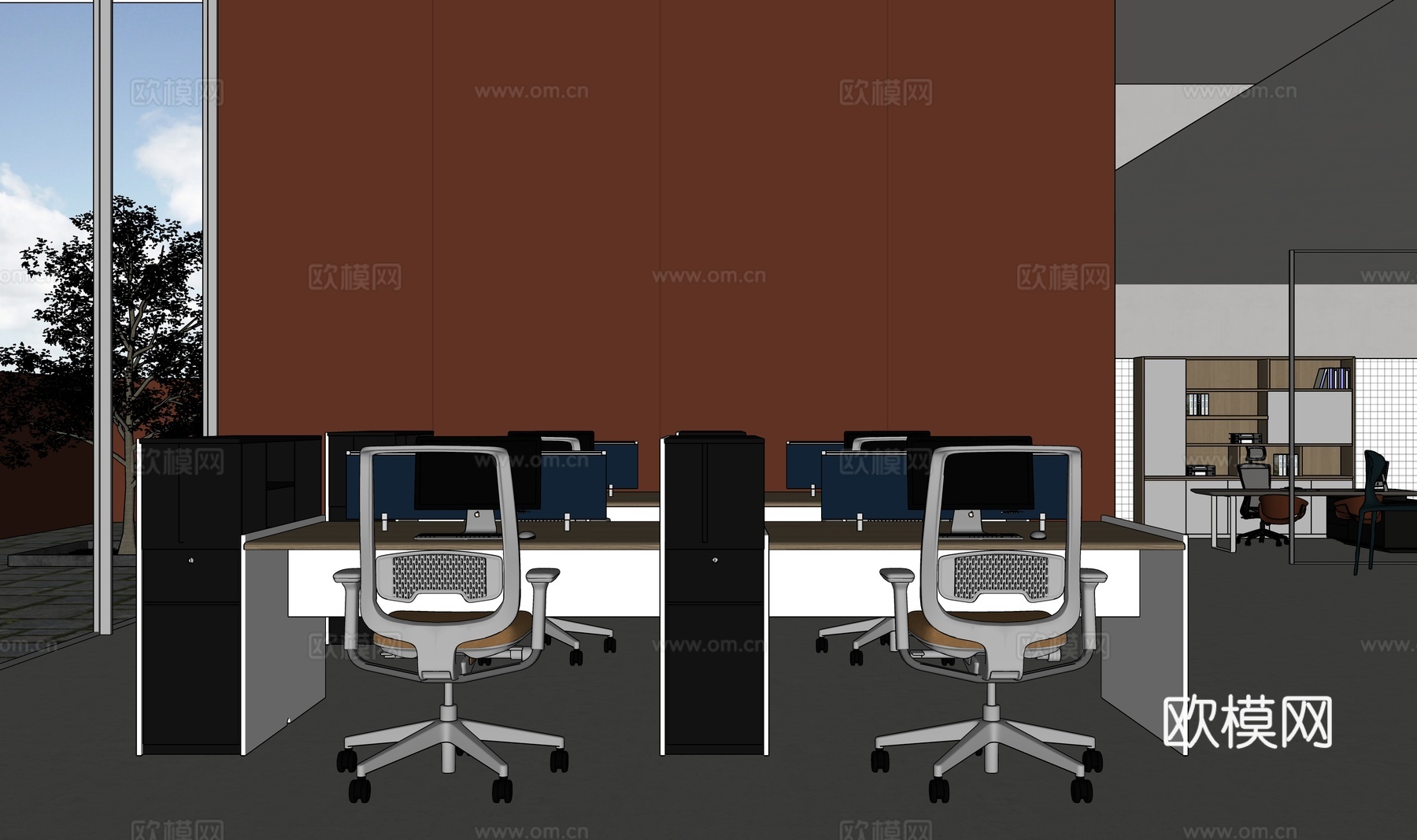 现代开放办公区su模型