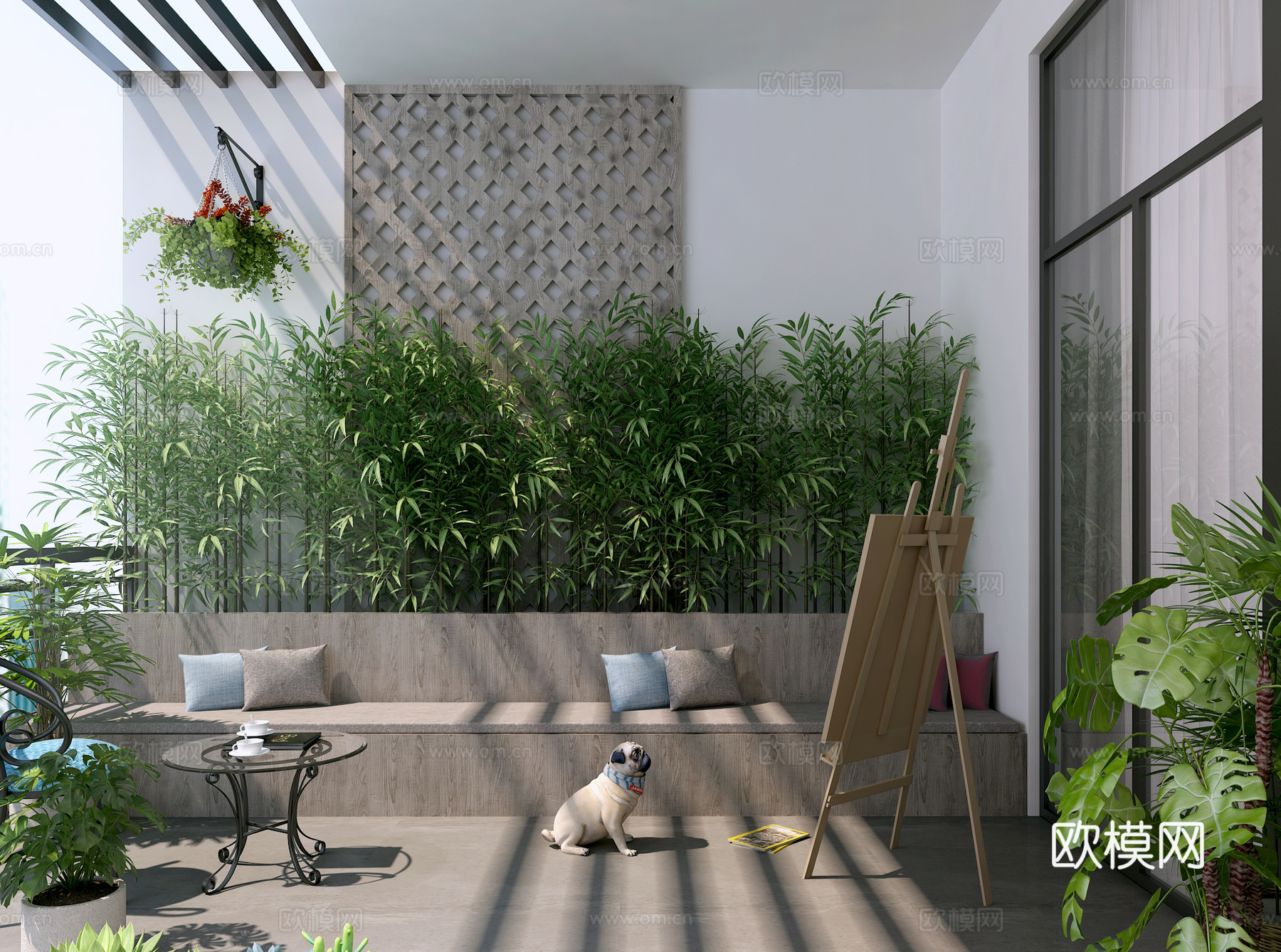 现代家居露天阳台3d模型下载