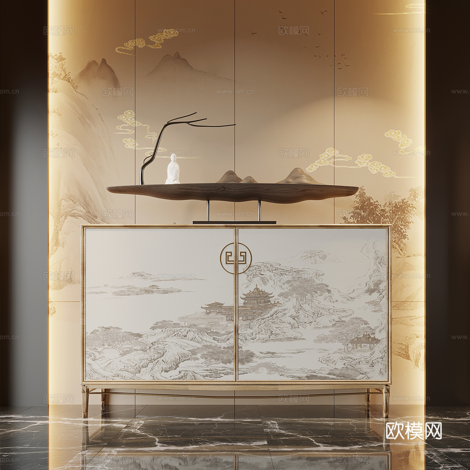 新中式玄关3d模型下载