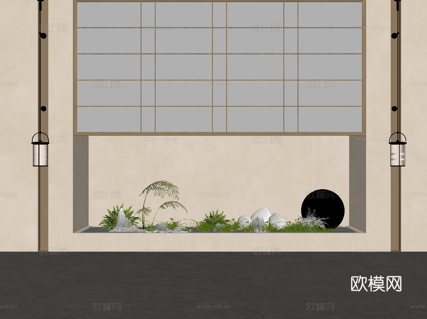 新中式小景观su模型