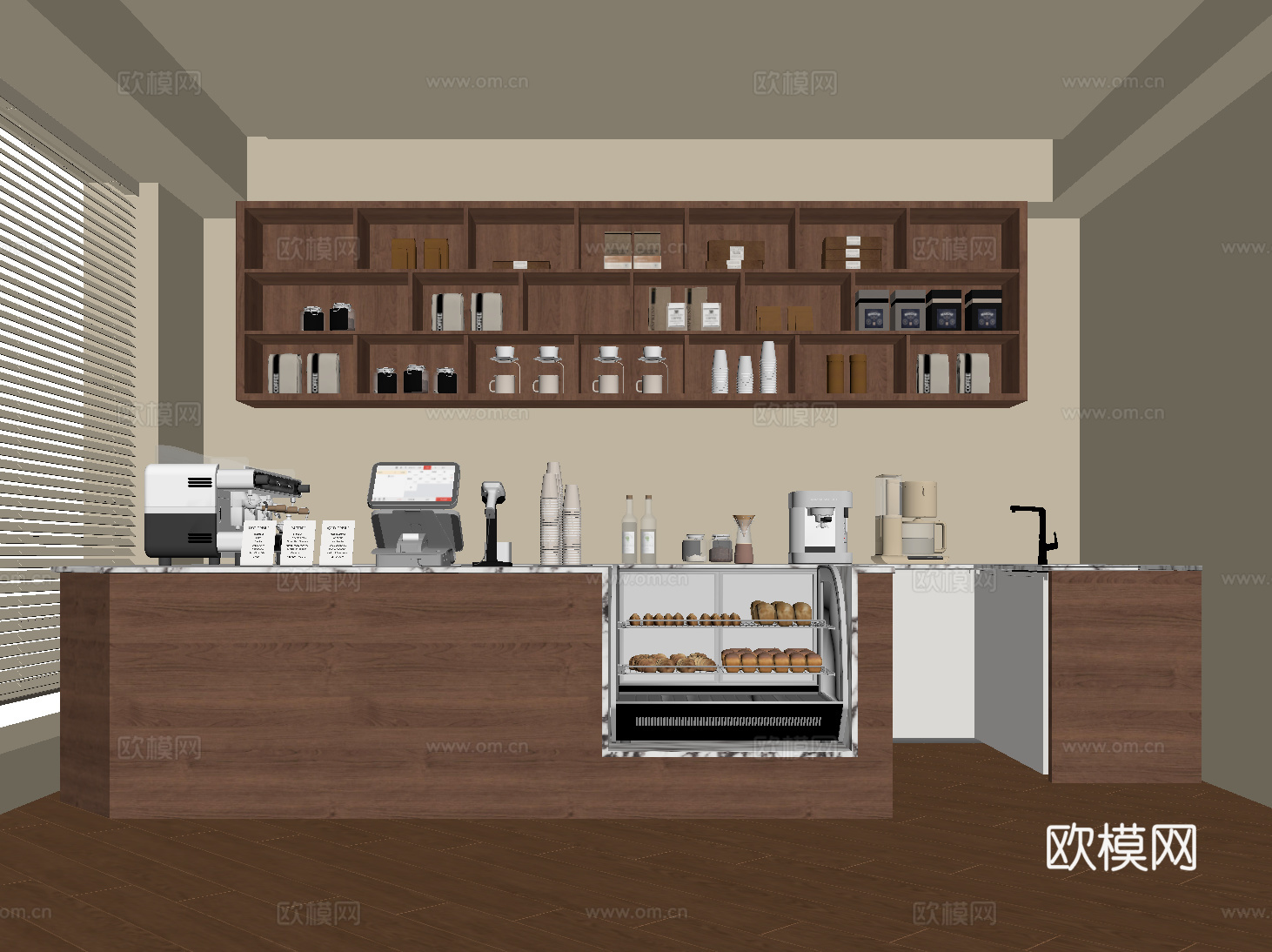 现代中古前台 咖啡店 吧台 制作台su模型