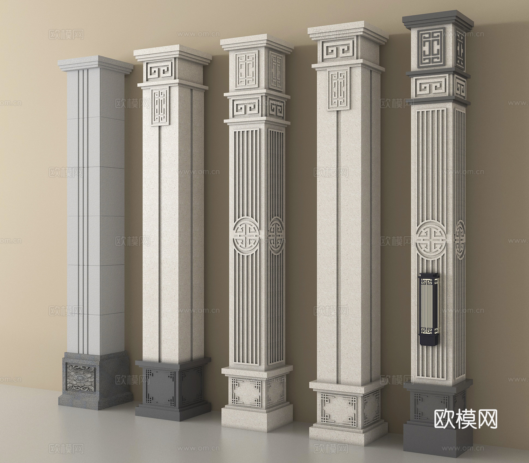 新中式柱子 罗马柱 方柱 景观柱 角柱3d模型下载
