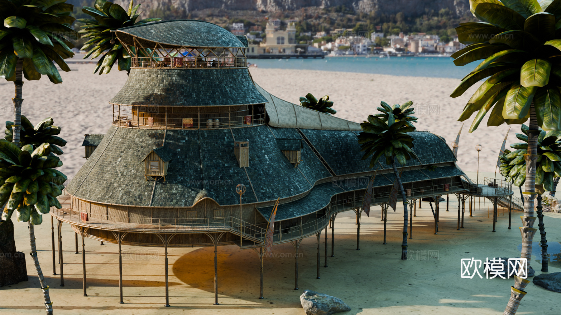 茅草屋 竹屋 木屋 树屋 海景打卡民宿 部落房屋su模型