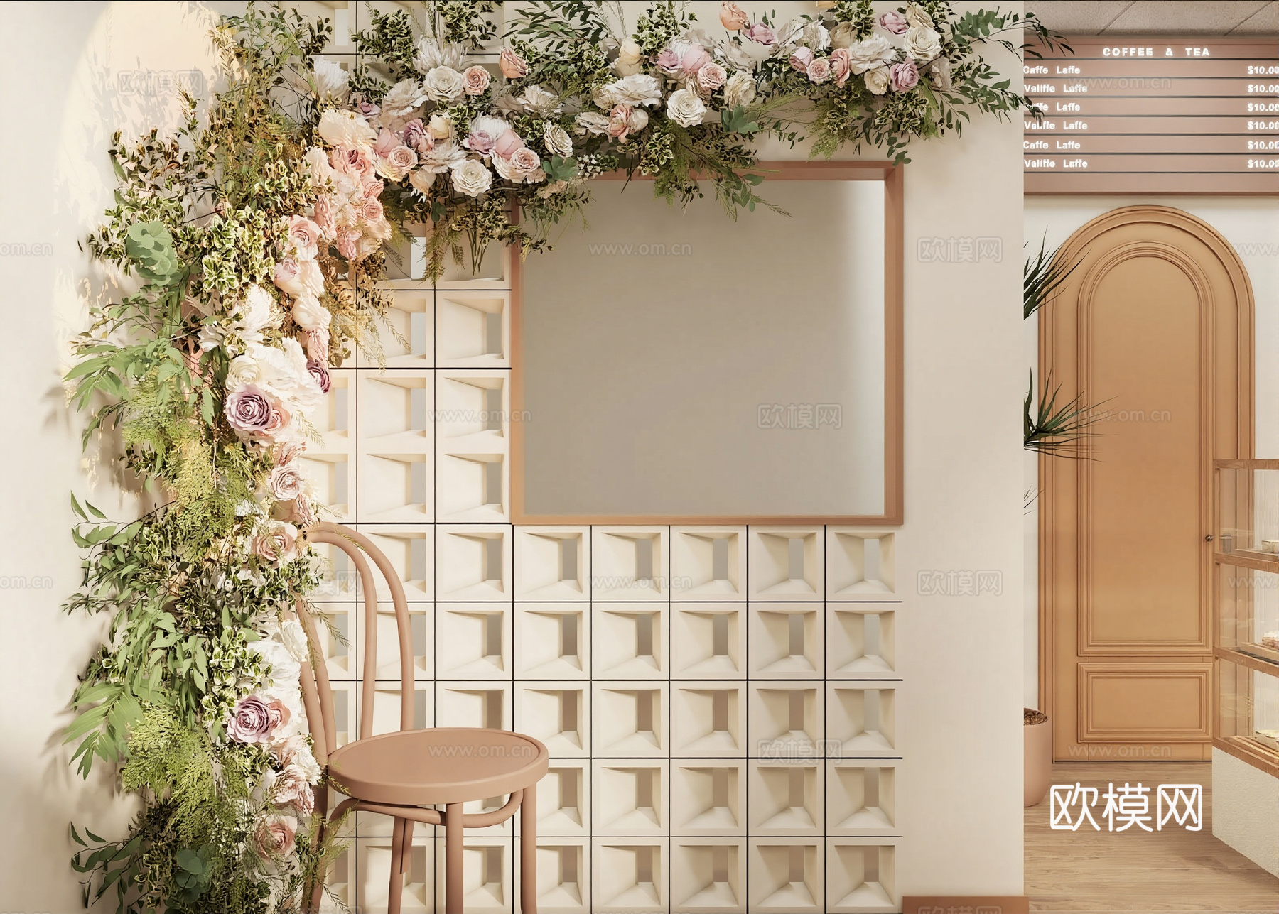 奶油风原木甜品店3d模型下载（渲染图2）
