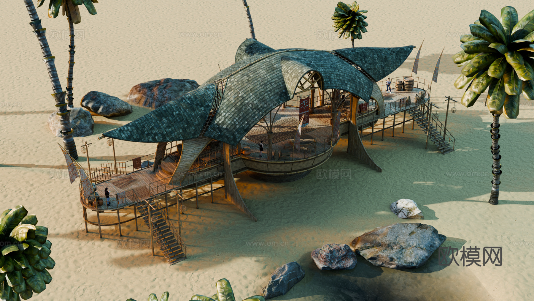 茅草屋 竹屋 木屋 树屋 海景打卡民宿 部落房屋su模型