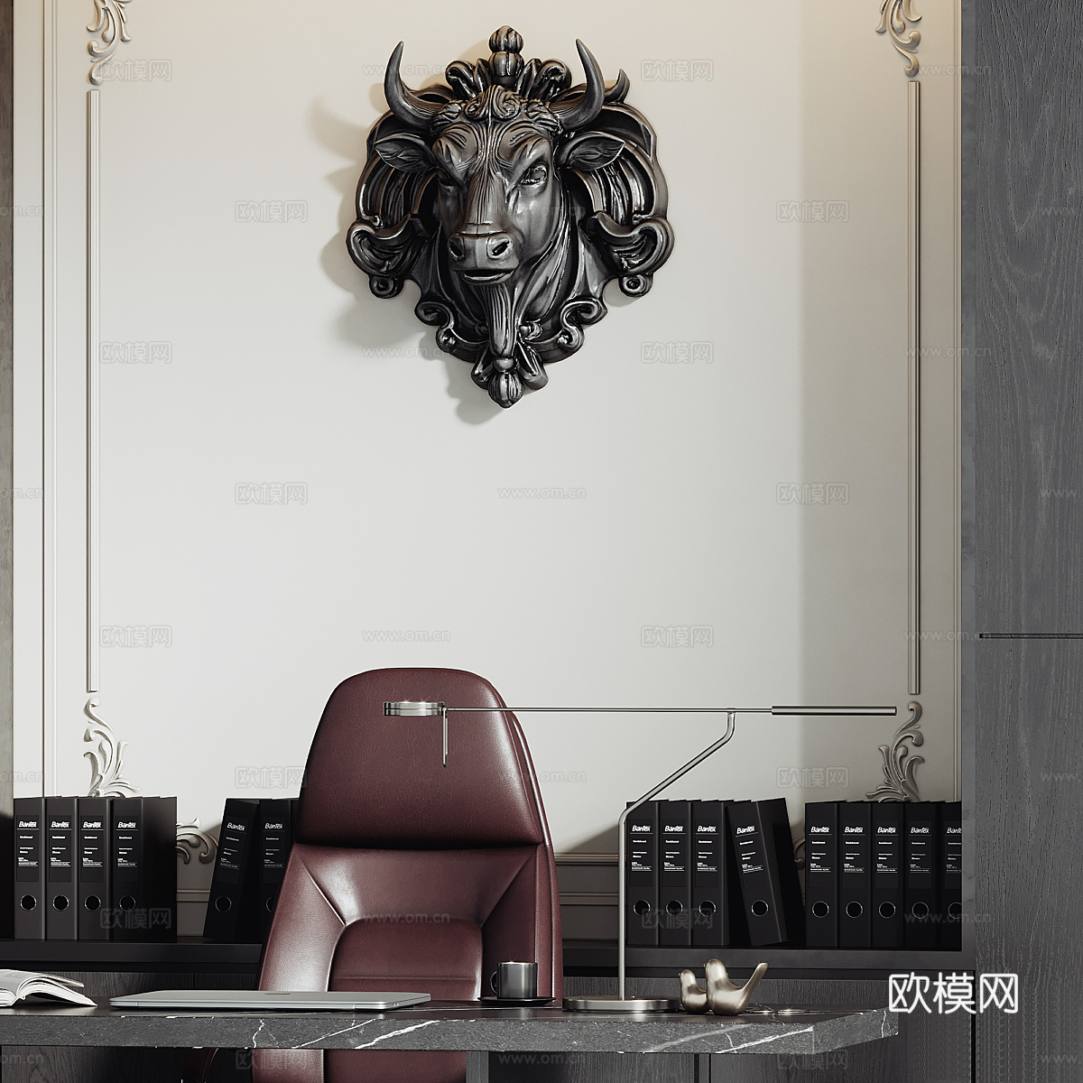 现代意式 Boss 办公桌 办公家具3d模型下载（渲染图3）