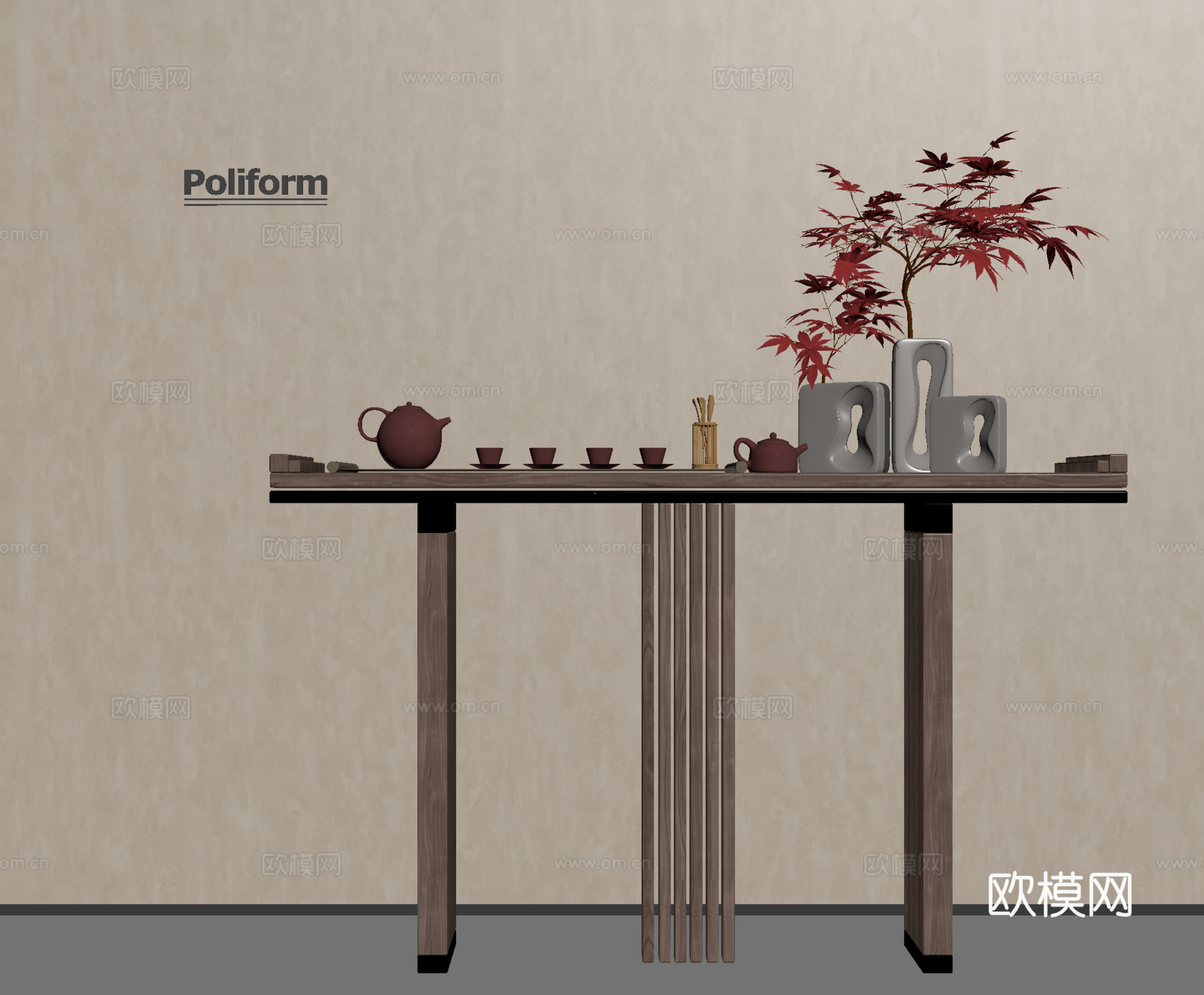 新中式条案 端景台 饰品摆件su模型