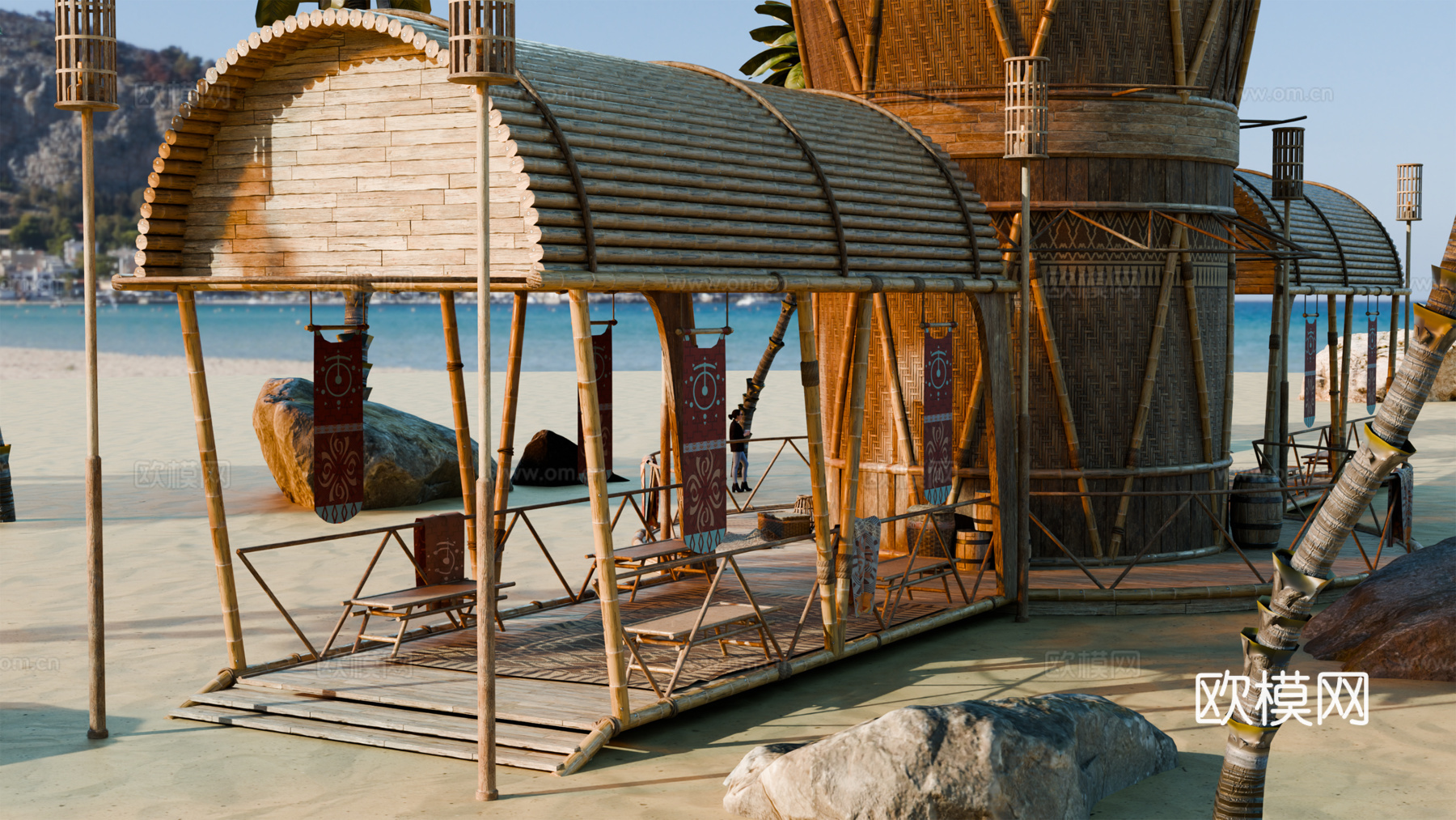 茅草屋 竹屋 木屋 树屋 海景打卡民宿 部落房屋su模型