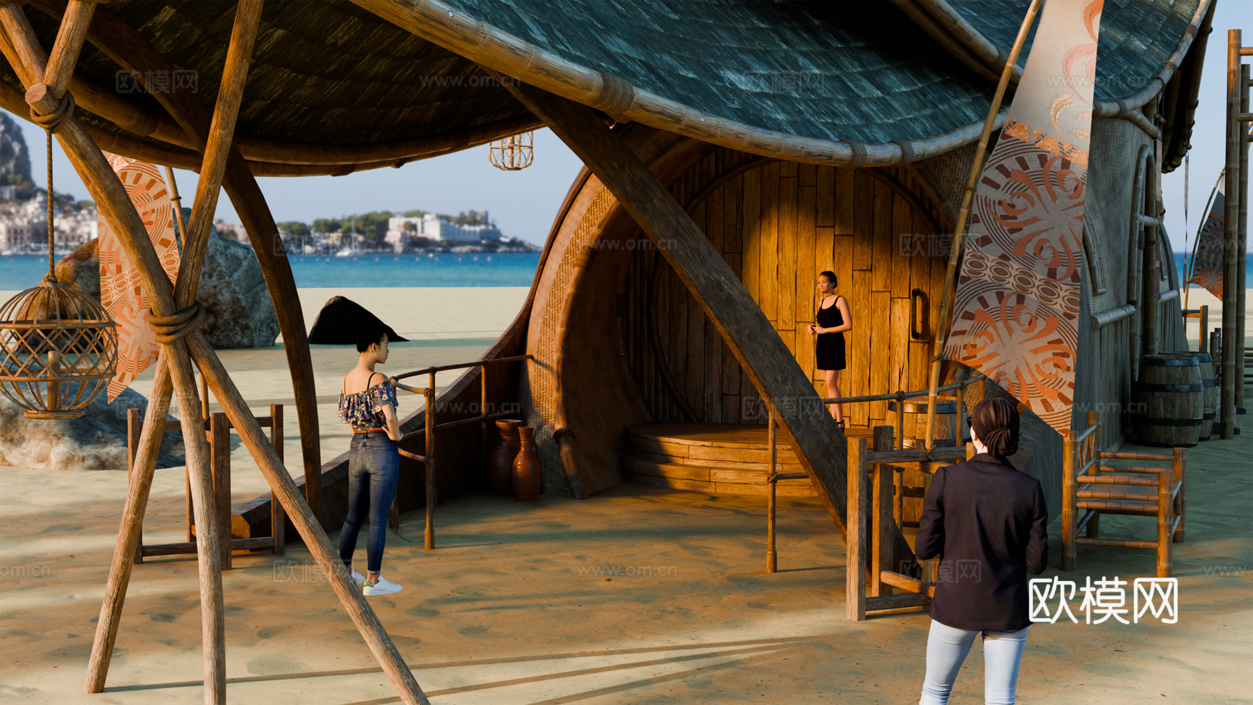 茅草屋 竹屋 木屋 树屋 海景打卡民宿 部落房屋su模型